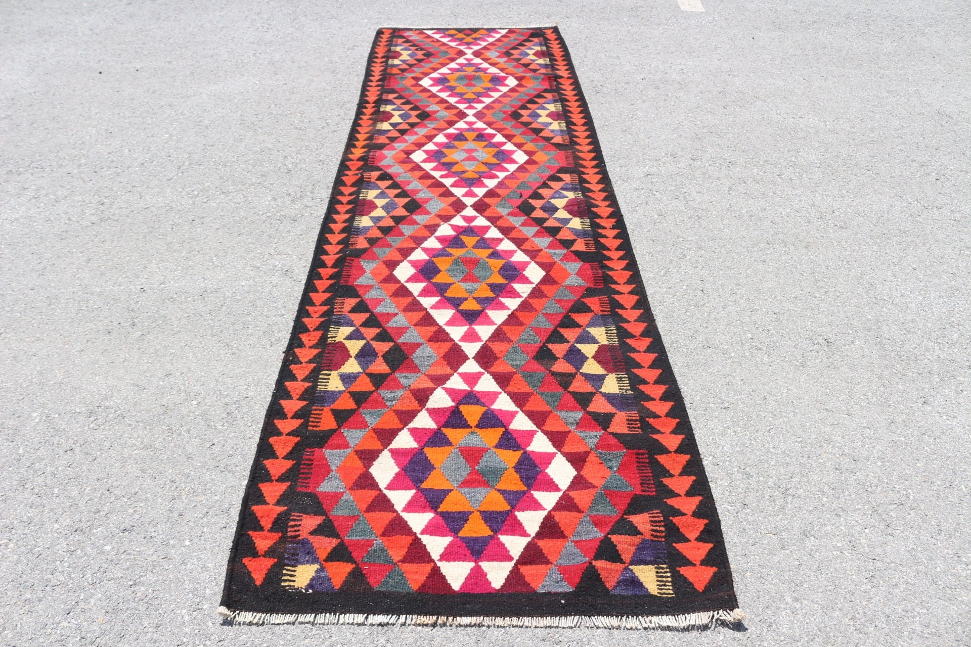 Bright Rugs, Turkish Rug, 3.3x11.6 ft Runner Rug, Rugs for Runner, Antique Rug, Black Antique Rug, Vintage Rugs, Kitchen Rug