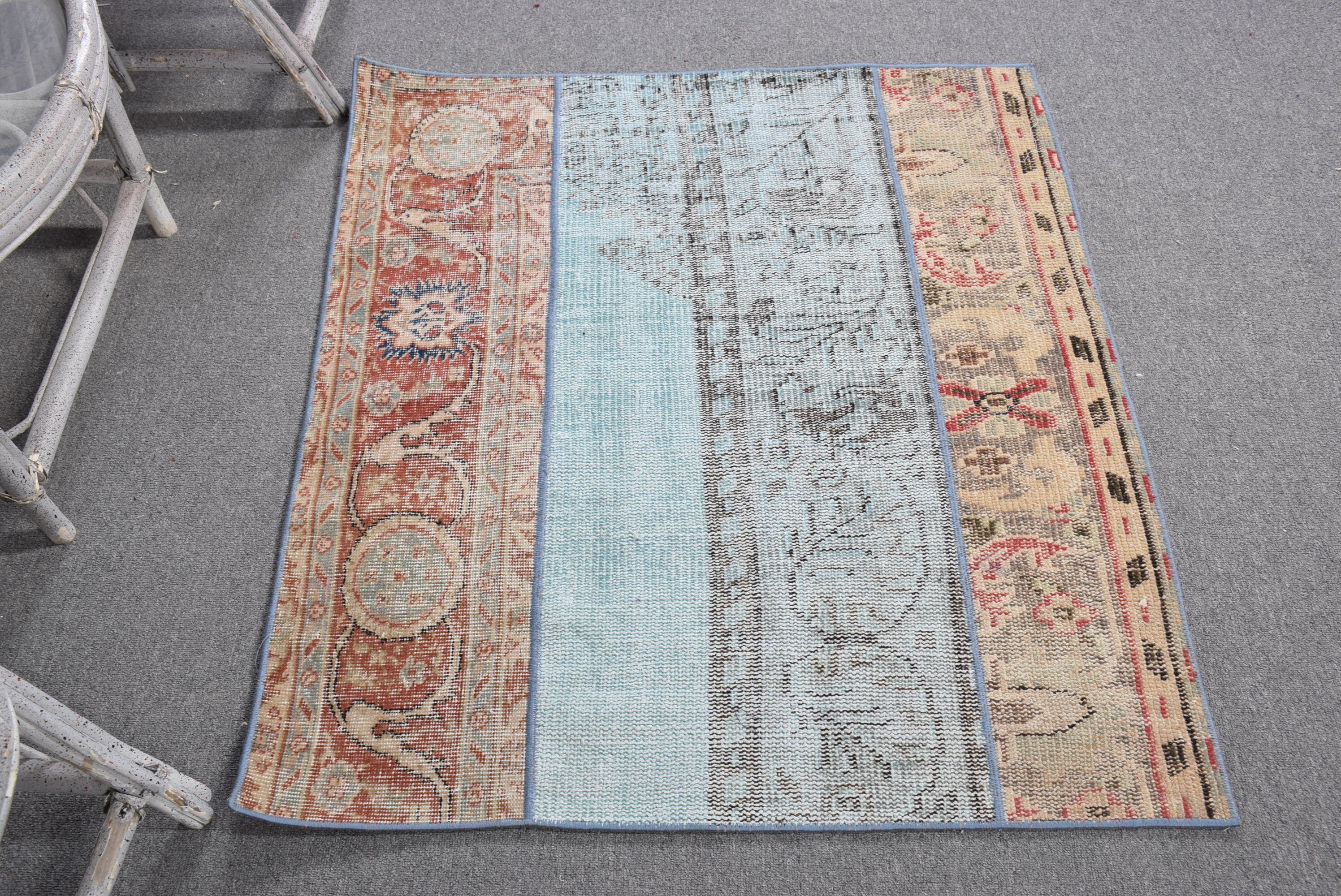 3.2x3.6 ft Small Rugs, Rugs for Bathroom, Home Decor Rug, Vintage Rugs, Door Mat Rugs, Kitchen Rugs, Turkish Rugs, Blue Moroccan Rugs