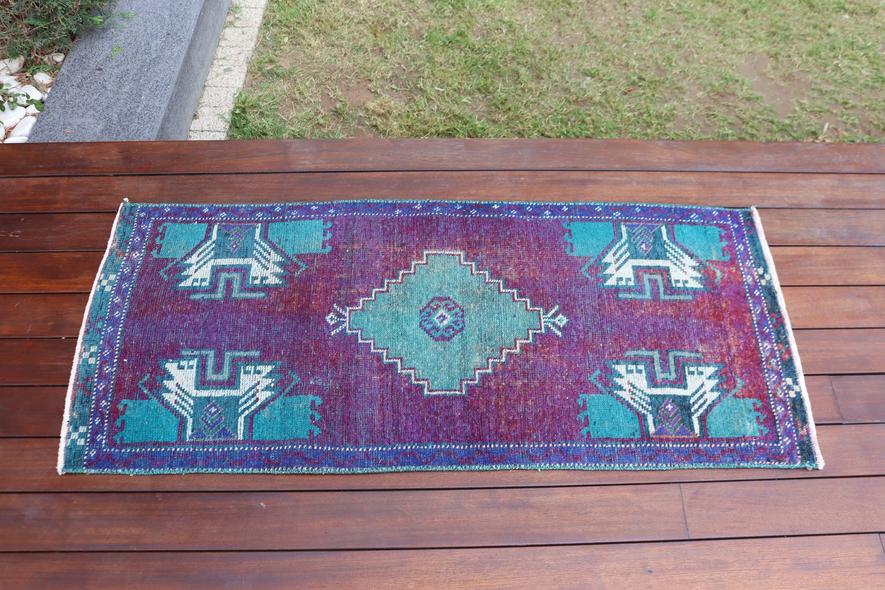 Geometrik Halı, Araba Paspas Halıları, 1.8x4 ft Küçük Halılar, Türk Halısı, Vintage Halı, Küçük Vintage Halılar, Mor Ev Dekorasyonu Halısı