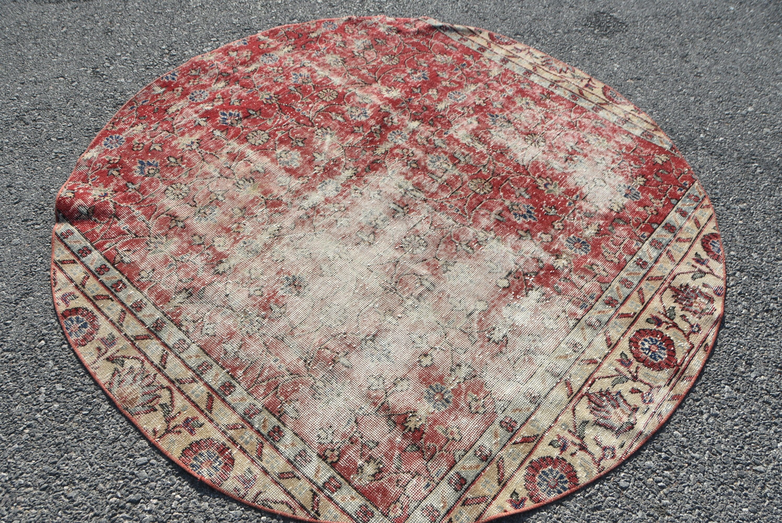 Turkish Rugs, 6.2x6.2 ft Area Rug, Nursery Rug, Old Rugs, Indoor Rug, Red Wool Rug, Rugs for Area, Moroccan Rug, Vintage Rug