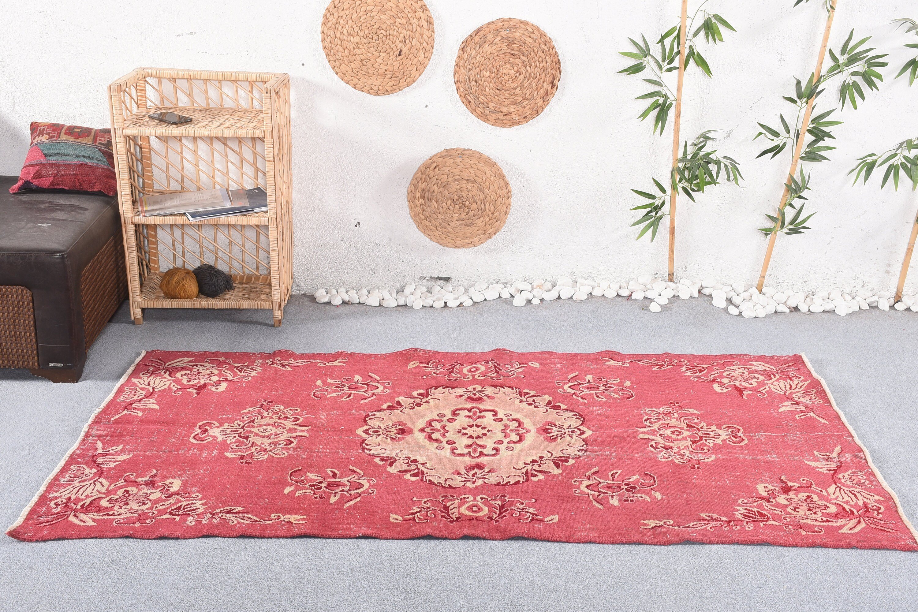 3.8x6.8 ft Area Rug, Turkish Rugs, Nursery Rugs, Handmade Rug, Living Room Rug, Home Decor Rugs, Vintage Rug, Kitchen Rug, Red Moroccan Rug