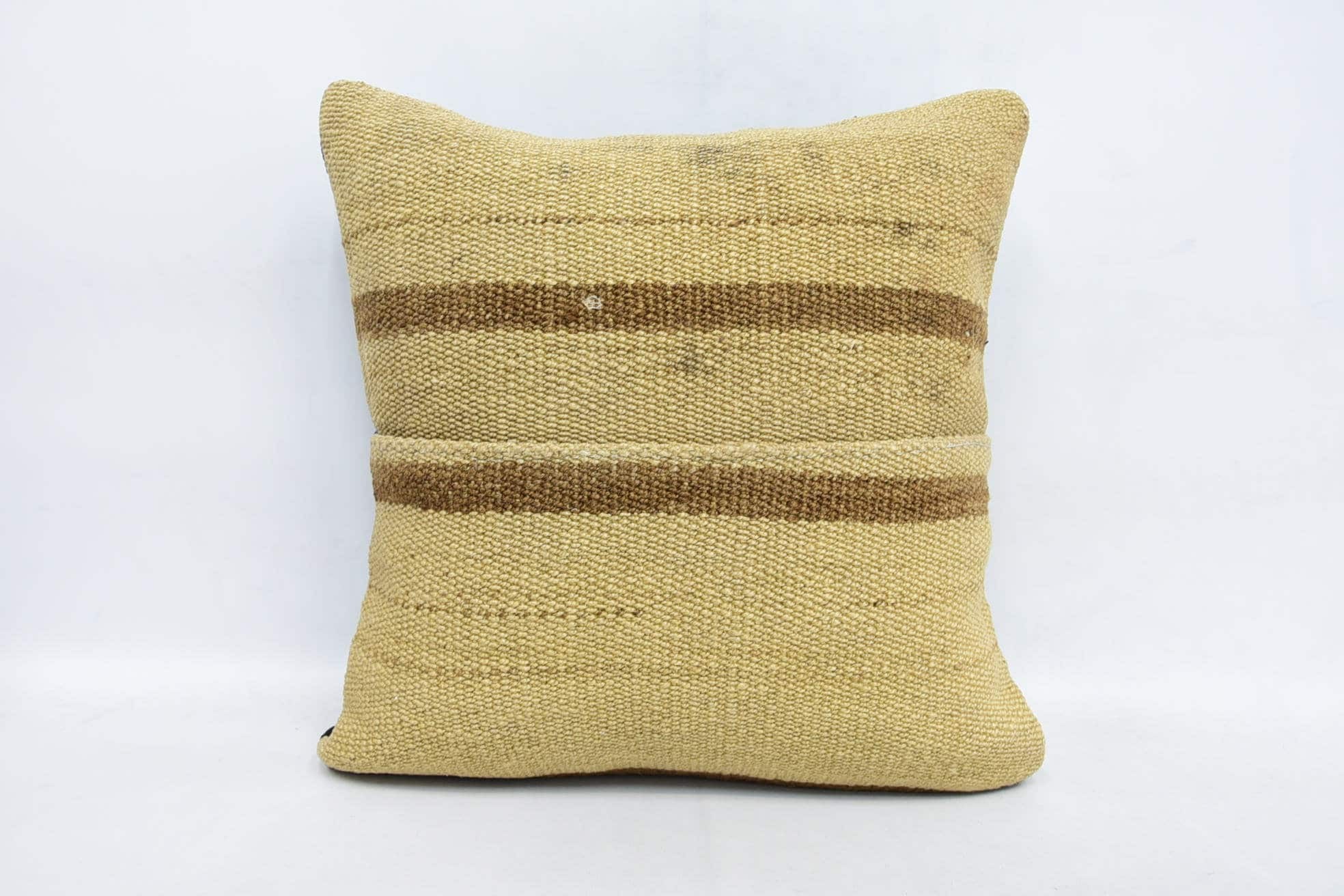 Antique Pillows, Ethnic Throw Pillow, 16"x16" Beige Pillow Cover, Gift Pillow, Handmade Kilim Cushion, Handwoven Cushion Cover