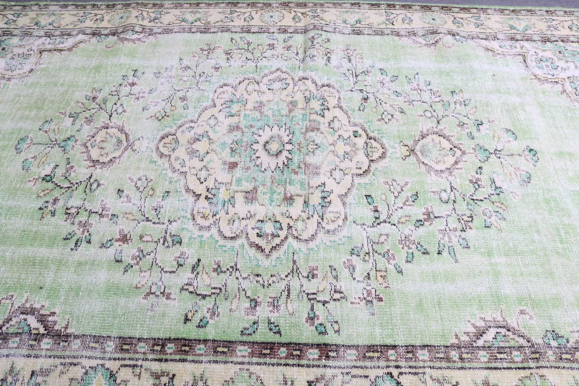 Salon Halısı, Türk Halısı, Yeşil Açıklama Halısı, Ev Dekorasyonu Halıları, Egzotik Halı, Oryantal Halı, 6.2x9.6 ft Büyük Halı, Vintage Halı, Oturma Odası Halıları