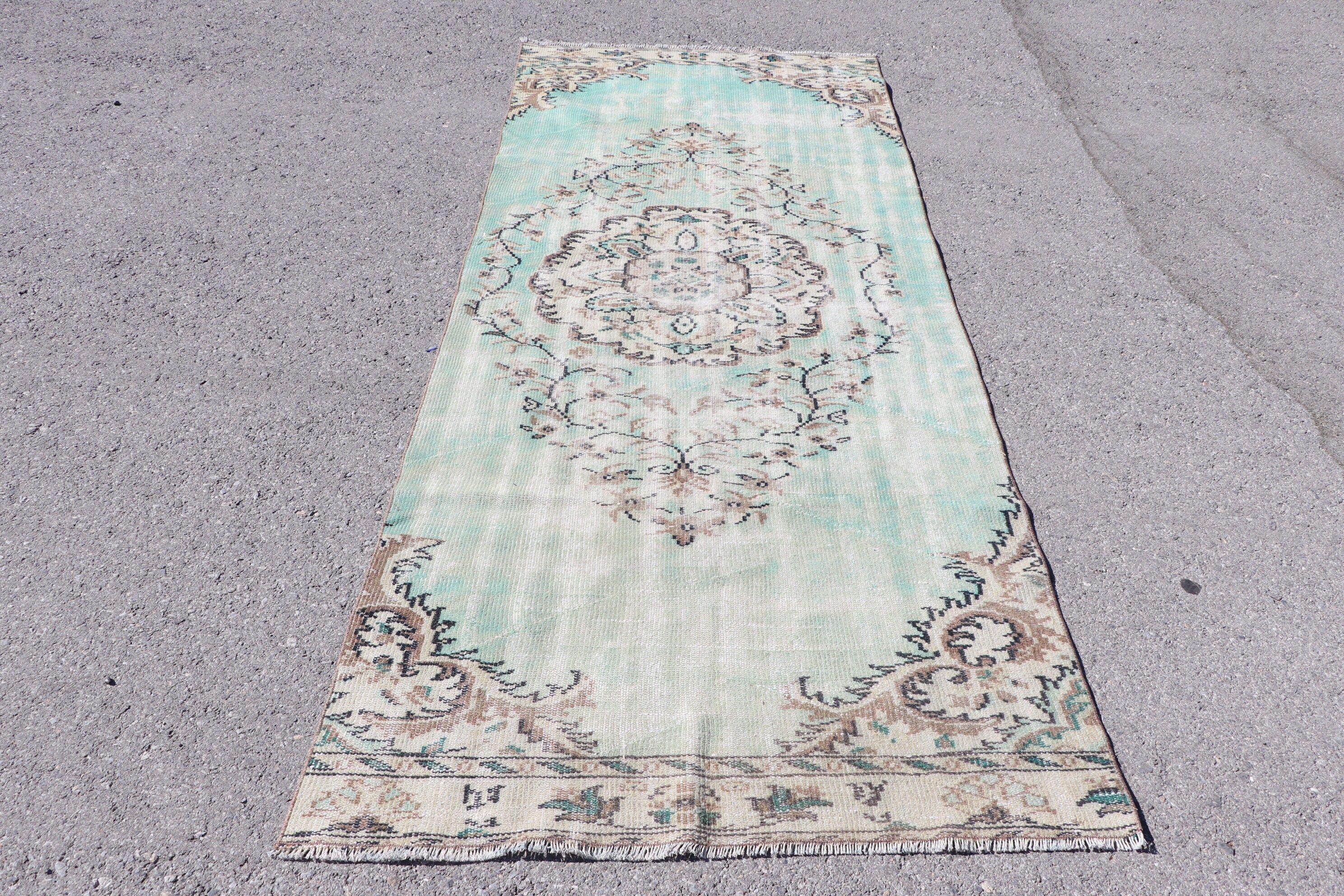 Green Oriental Rugs, Living Room Rug, 3.6x8.7 ft Area Rugs, Turkish Rug, Kitchen Rug, Floor Rug, Vintage Rugs, Wool Rug, Rugs for Bedroom