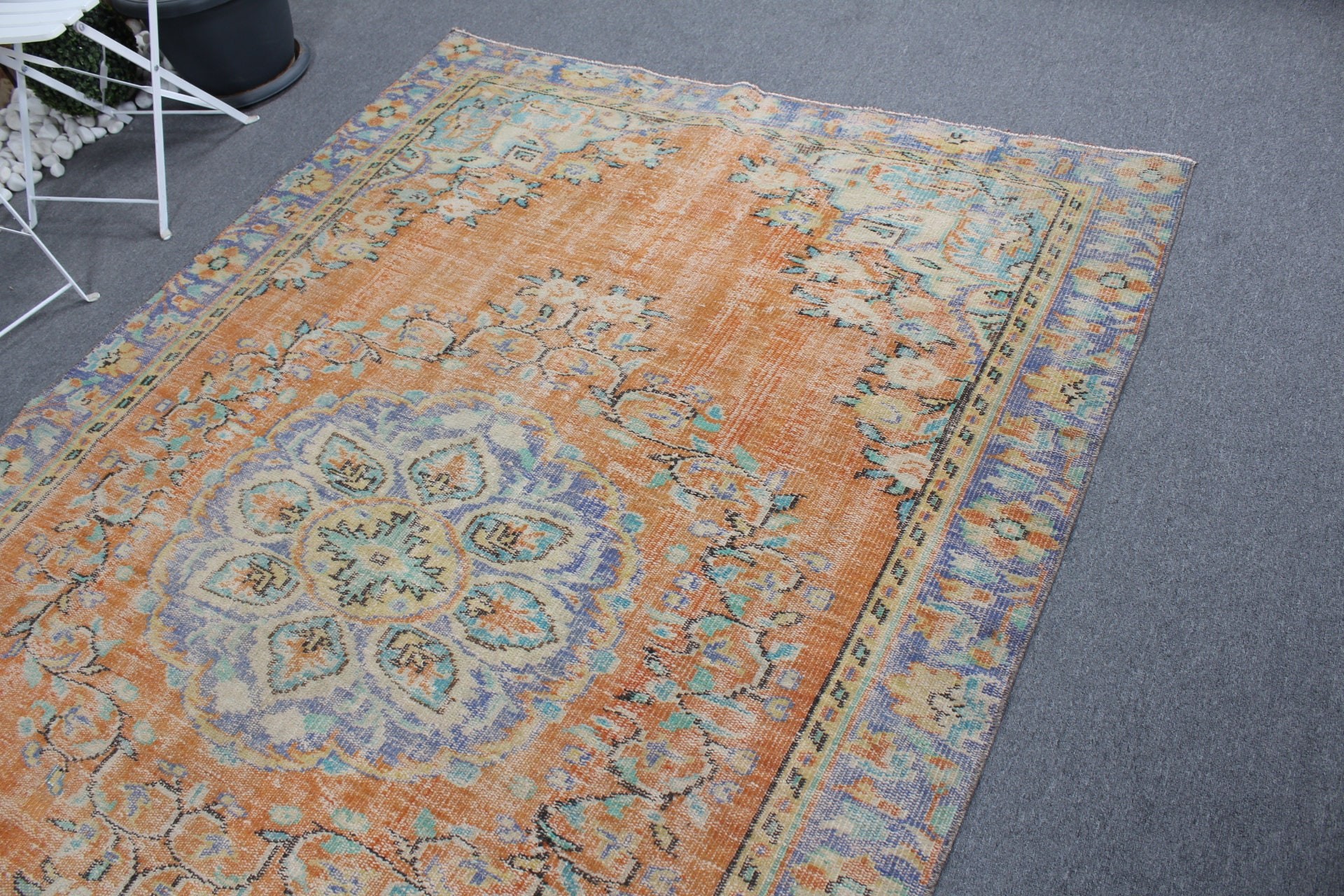 5.5x8.4 ft Large Rug, Vintage Rug, Dining Room Rug, Turkish Rug, Moroccan Rug, Orange Cool Rugs, Cool Rugs, Rugs for Bedroom, Salon Rug