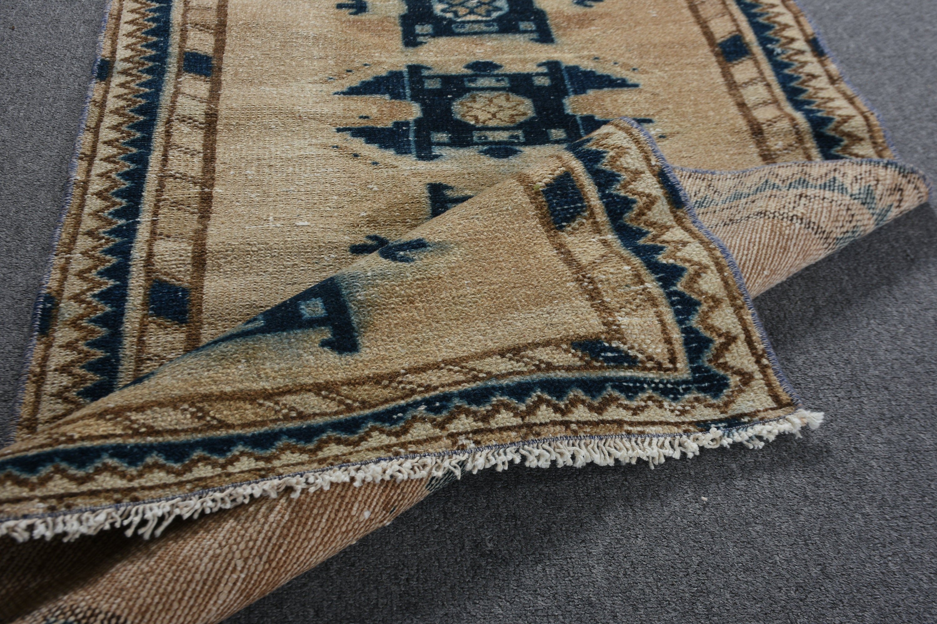 Brown  2.2x4 ft Small Rugs, Bath Rugs, Door Mat Rug, Turkish Rugs, Pale Rug, Vintage Rug, Kitchen Rug, Muted Rug, Antique Rugs