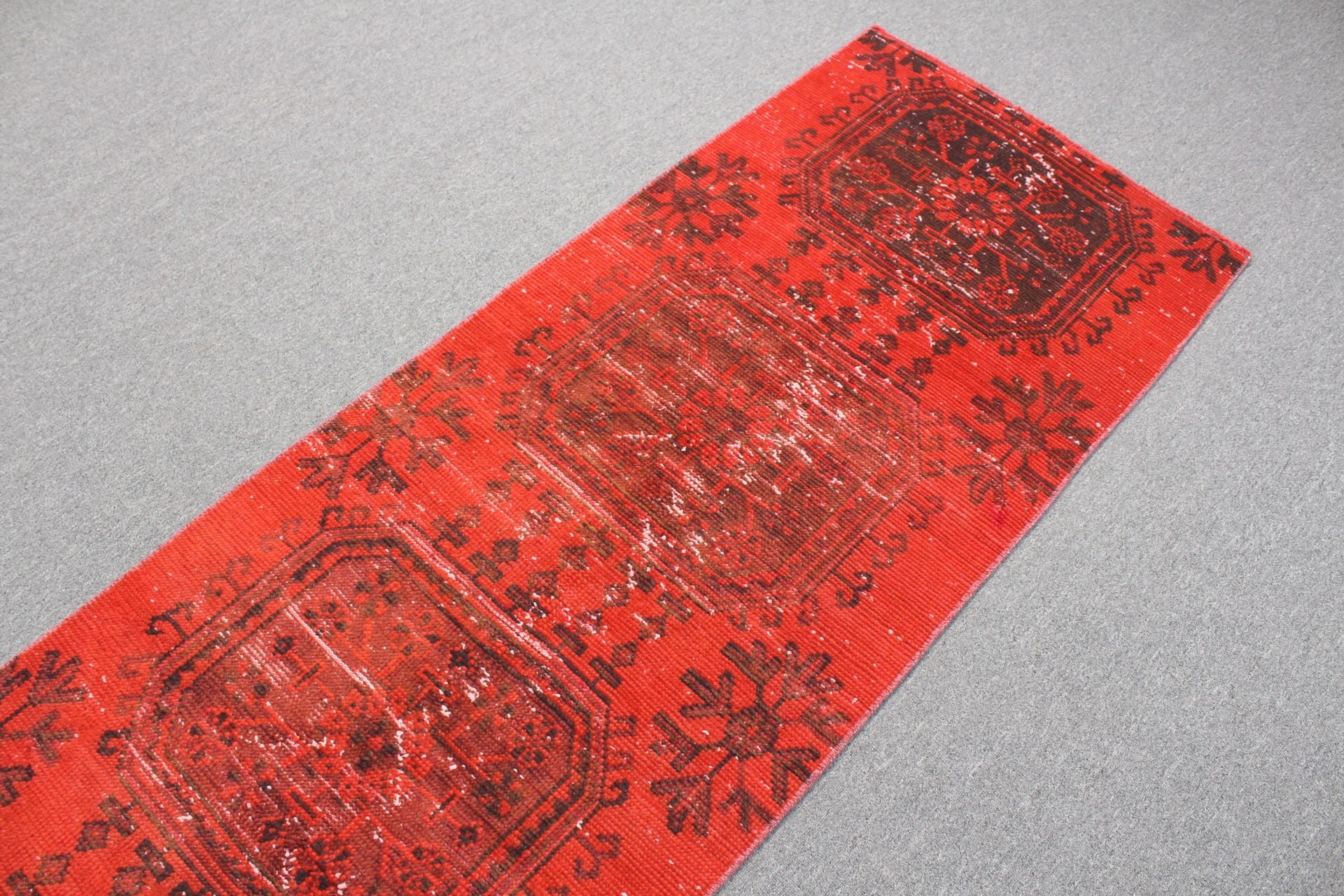 Red Antique Rug, Rugs for Stair, Turkish Rug, Bedroom Rug, Kitchen Rug, 2.5x8.9 ft Runner Rugs, Antique Rugs, Corridor Rug, Vintage Rug