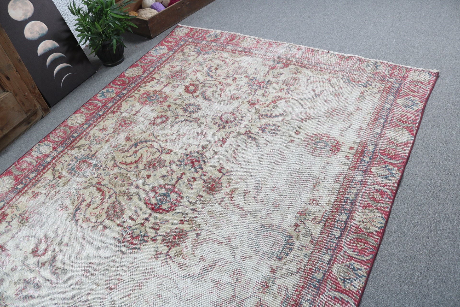 Düz Dokuma Halılar, Türk Halısı, Büyük Boho Halısı, Büyük Vintage Halılar, Anadolu Halıları, Vintage Halı, 5.8x9.1 ft Büyük Halılar, Kırmızı Yün Halı