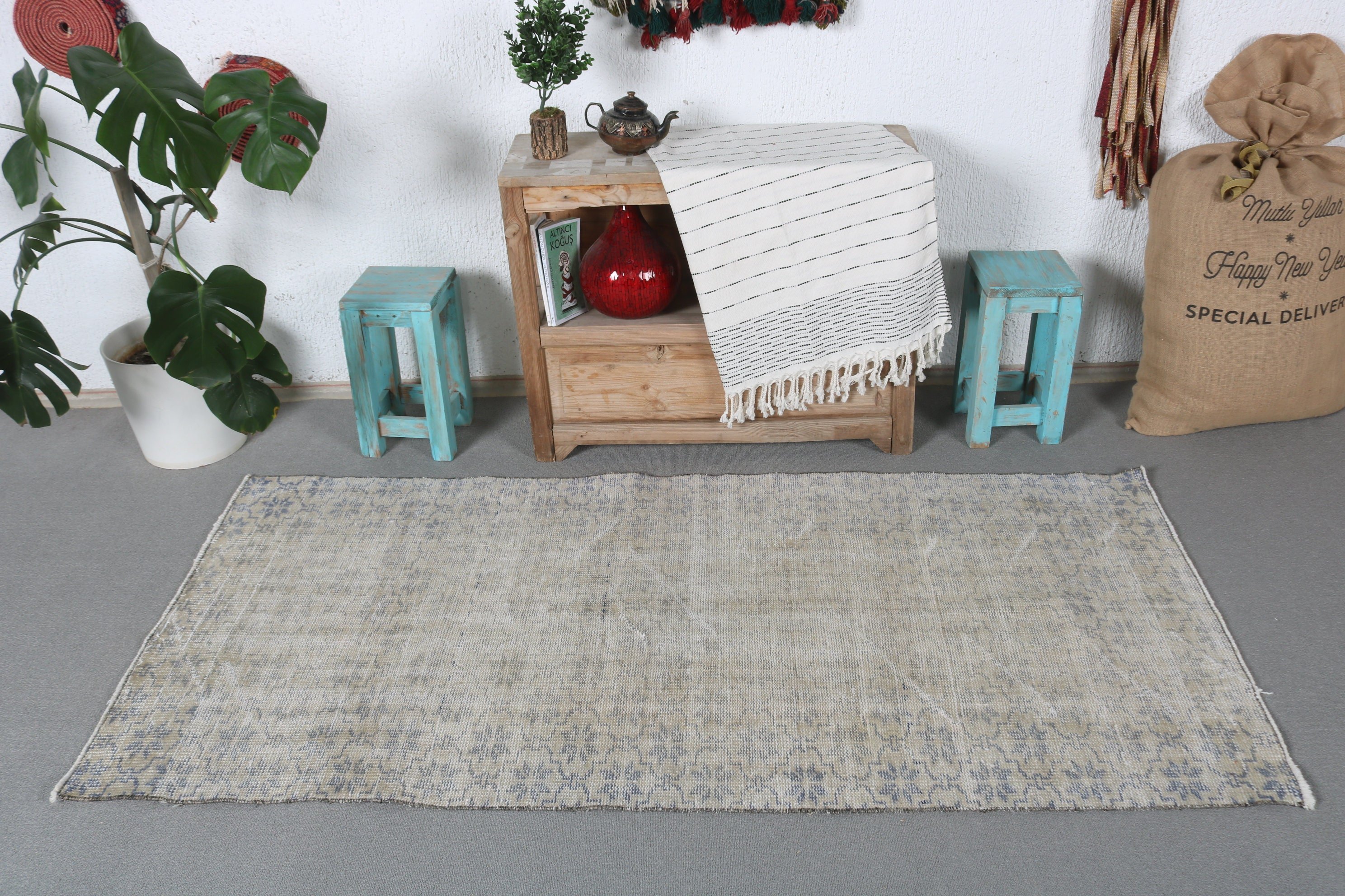 Entry Rug, Kitchen Rugs, Blue Cool Rug, Vintage Rugs, 2.9x6.1 ft Accent Rug, Oushak Rugs, Moroccan Rug, Turkish Rug, Rugs for Bedroom