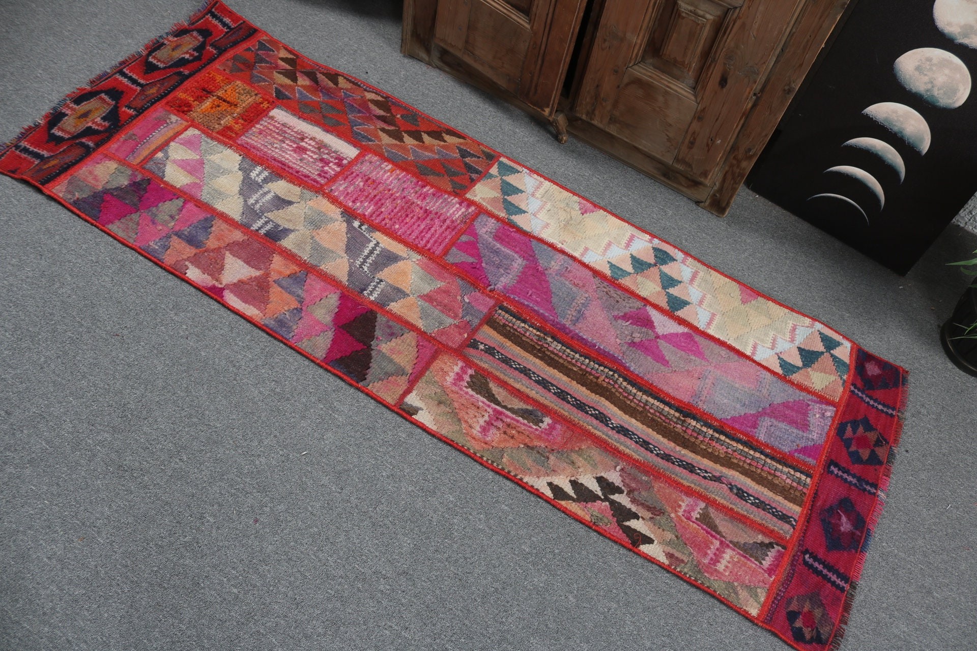 Cool Rug, Handwoven Rug, Turkish Rug, Hallway Rug, Pink Oriental Rug, Office Rugs, 2.1x5.9 ft Runner Rug, Long Runner Rugs, Vintage Rugs