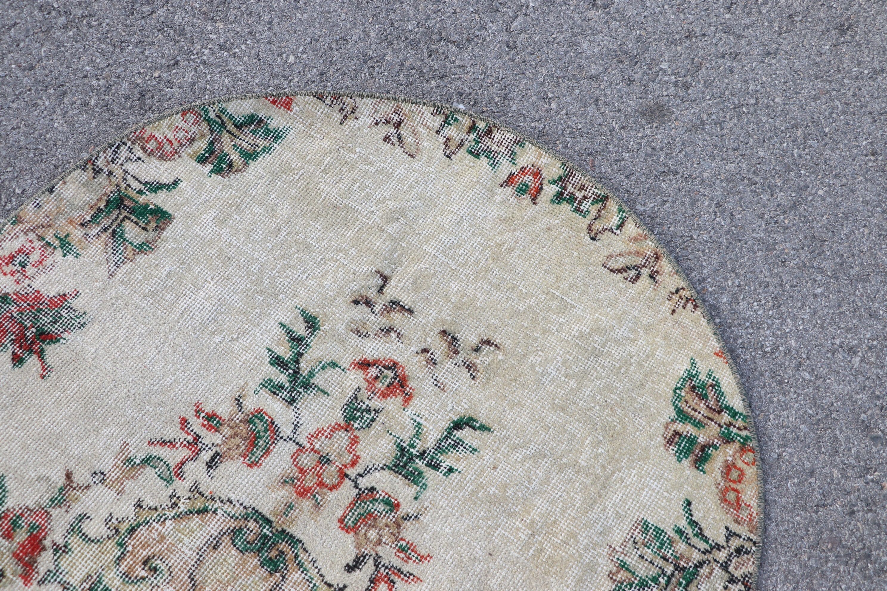 Kapı Paspası Halısı, Yatak Odası Halıları, Bej Yün Halılar, Vintage Halı, Vintage Dekor Halısı, 3.2x3.2 ft Küçük Halılar, Mutfak Halıları, Havalı Halı, Türk Halısı