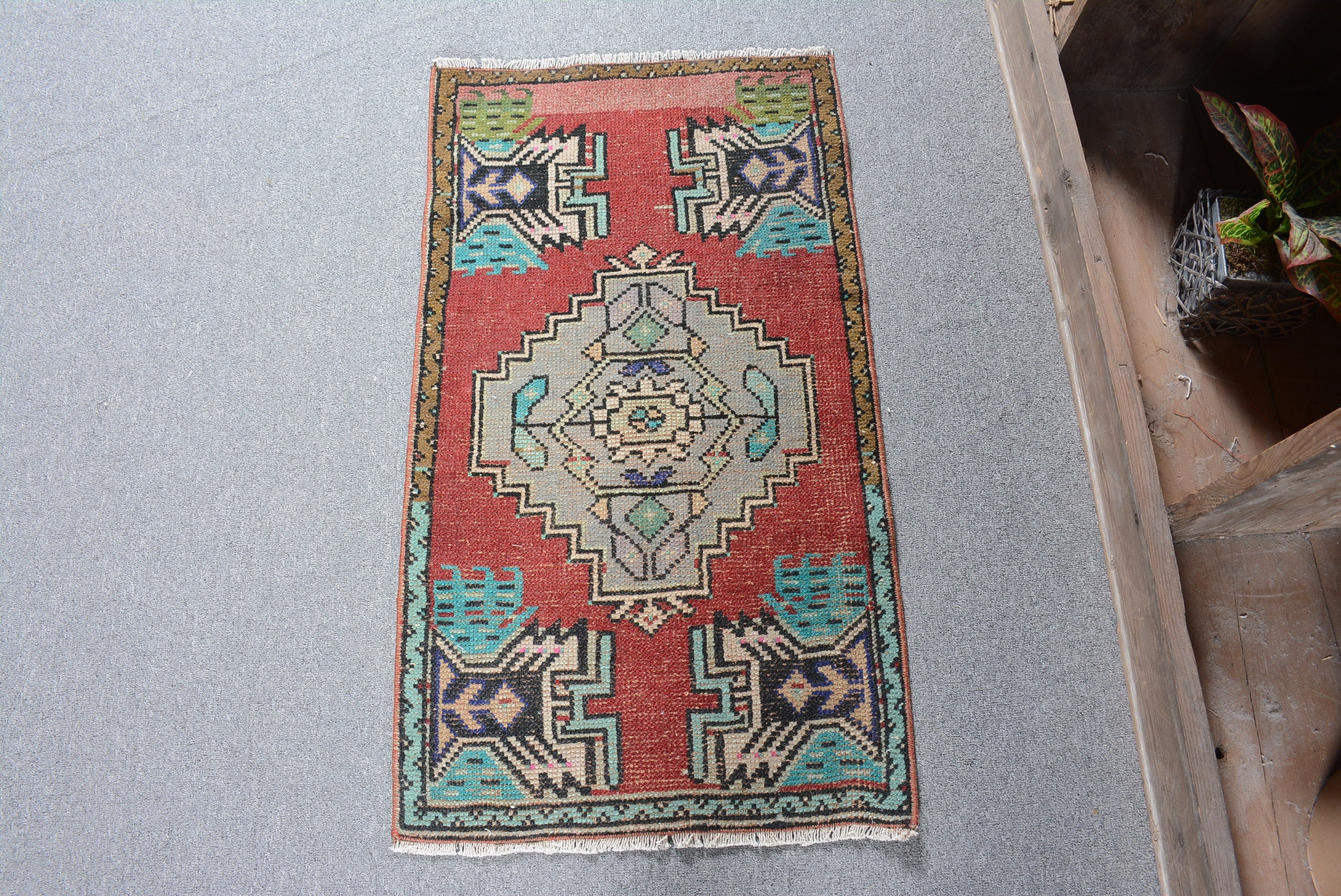 Antika Halılar, Vintage Halı, 1.7x2.9 ft Küçük Halılar, Kırmızı Fas Halıları, Türk Halıları, Soyut Halı, Araba Paspas Halısı, Çocuk Halısı