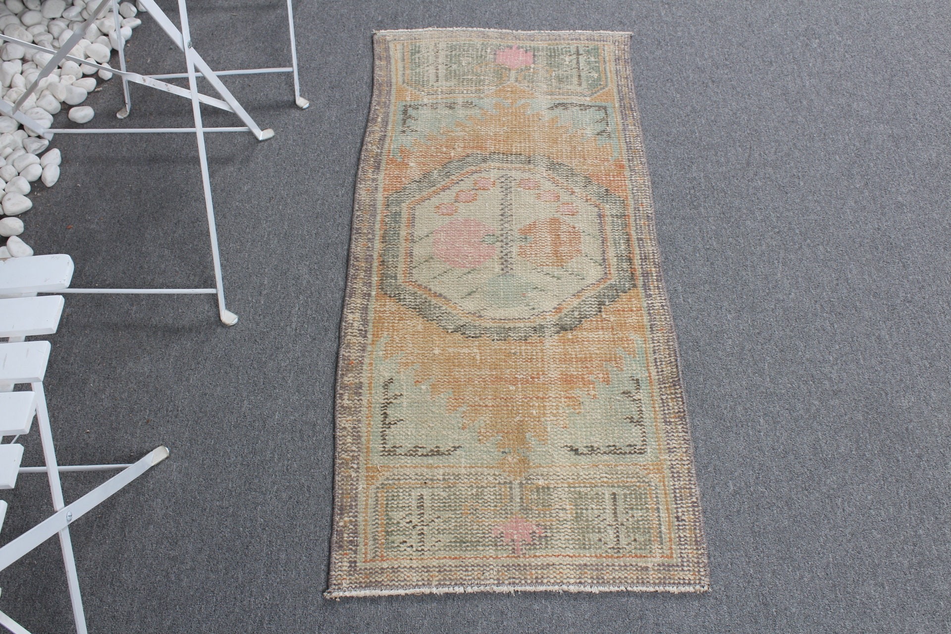 Türk Halısı, Çocuk Odası Halıları, Yatak Odası Halıları, Oryantal Halılar, Otantik Halılar, Vintage Halılar, Turuncu Soğuk Halı, 1.7x3.9 ft Küçük Halı, Banyo Halıları