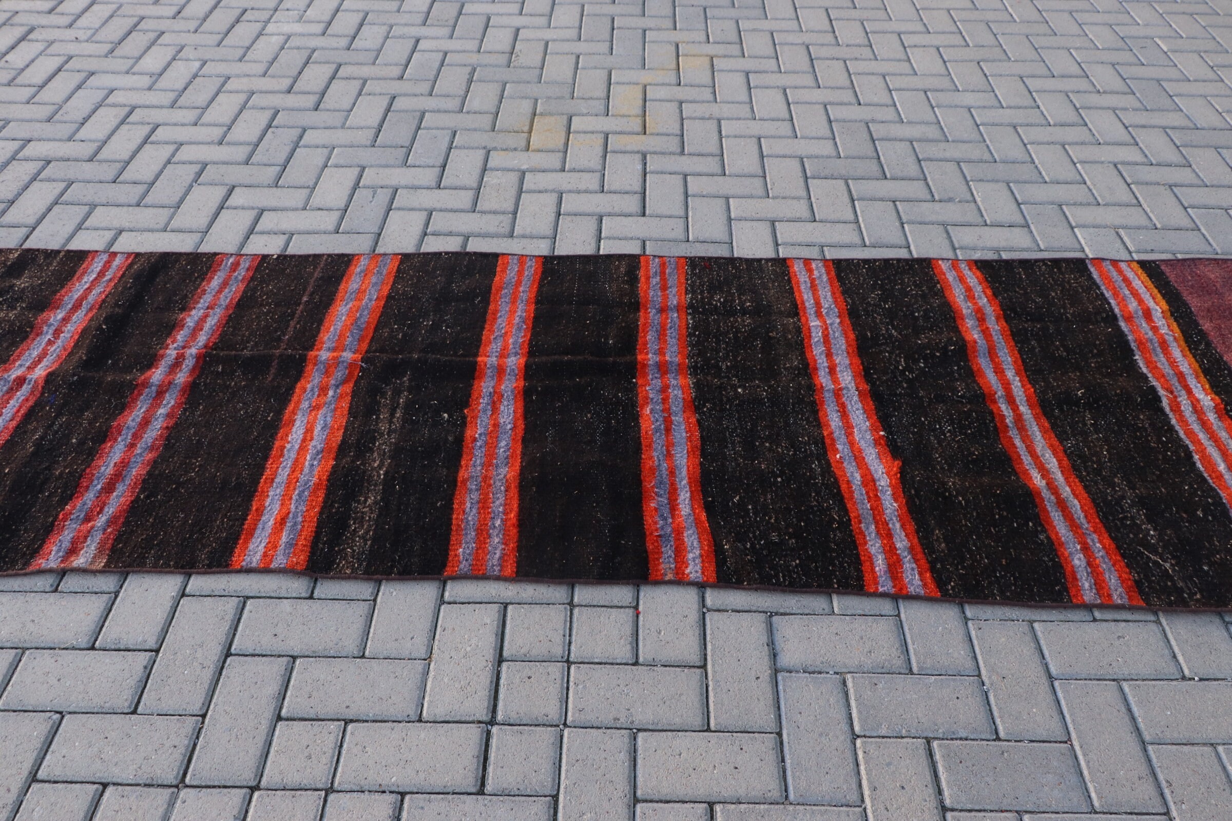 Black Anatolian Rug, Cool Rug, Kilim, Flatweave Rug, Hallway Rugs, 3x13.4 ft Runner Rug, Turkish Rug, Vintage Rug, Stair Rugs