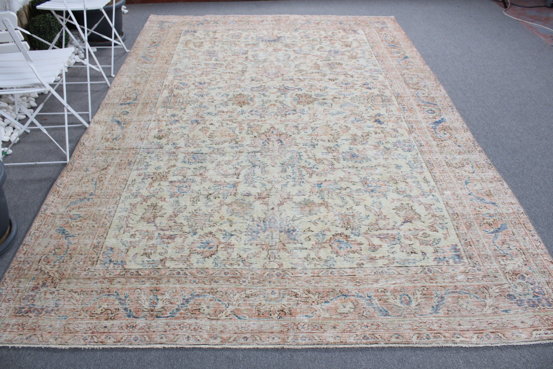 Salon Halısı, Türk Halıları, 7x10,3 ft Büyük Boy Halı, Yemek Odası Halısı, Vintage Halılar, Anadolu Halıları, Bej Yün Halı, Yurt Halısı, Fas Halısı