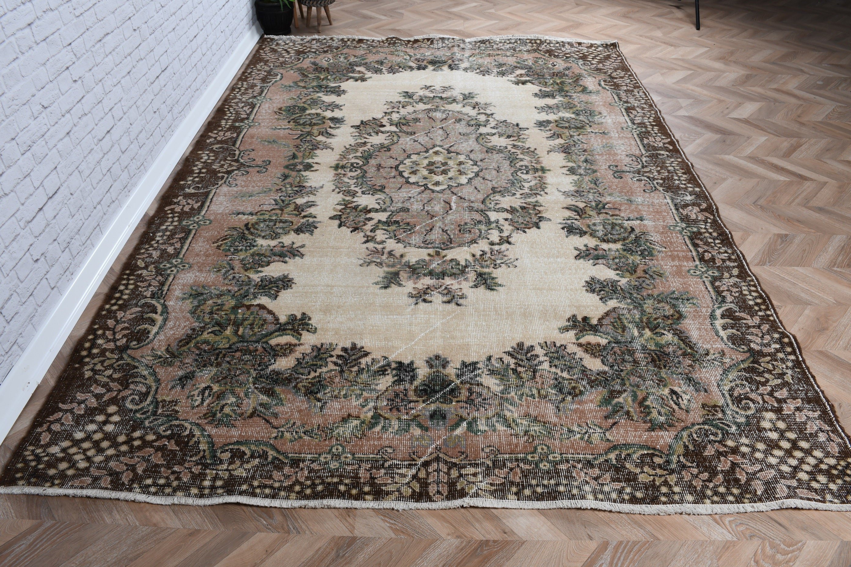 Living Room Rugs, Brown Flatweave Rugs, Turkish Rug, Large Vintage Rug, 6.6x9.6 ft Large Rugs, Modern Rugs, Luxury Rugs, Vintage Rugs