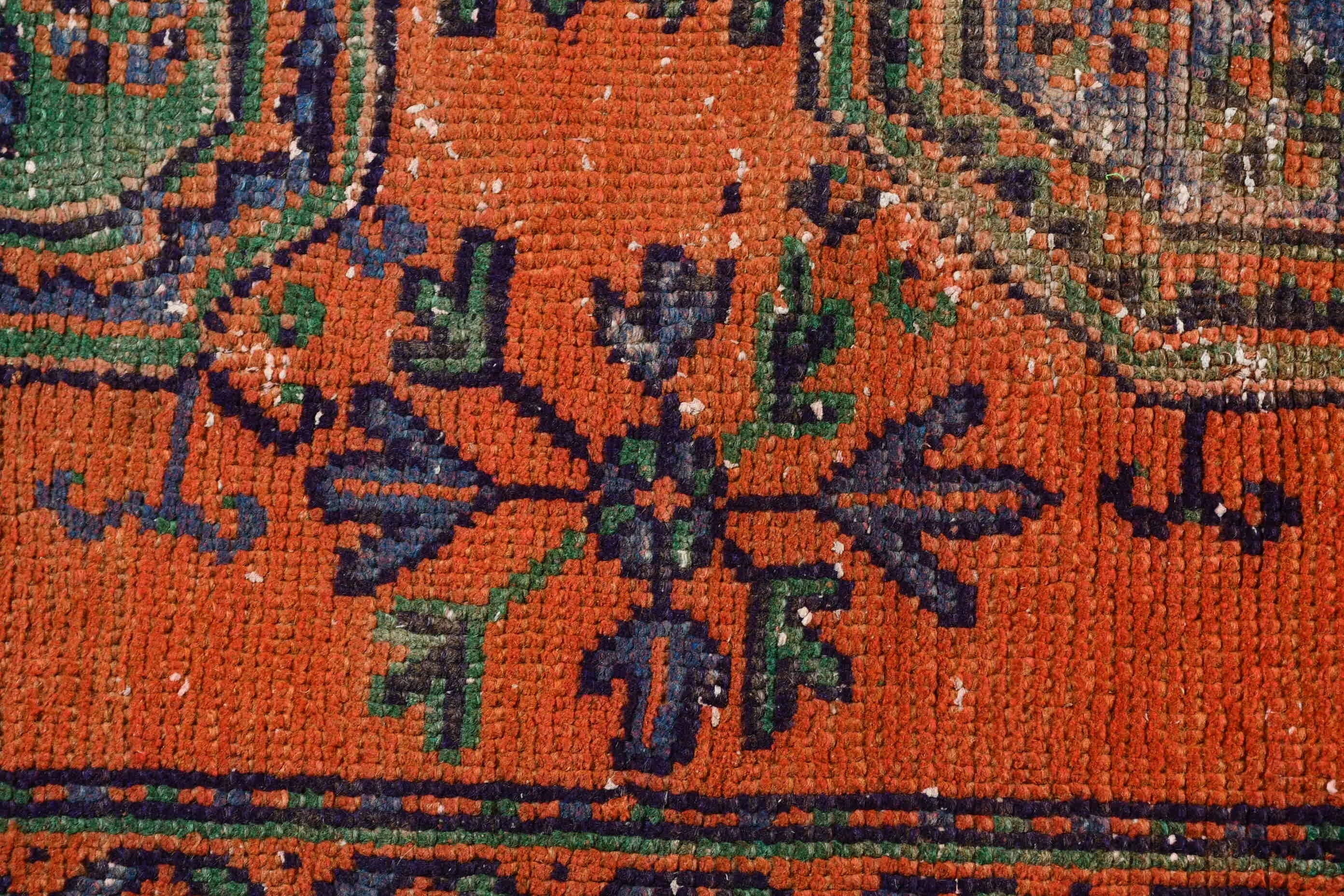 Stair Rug, Vintage Rug, Turkish Rugs, 4x10.4 ft Runner Rug, Orange Floor Rugs, Oriental Rug, Corridor Rugs, Rugs for Runner, Wool Rugs