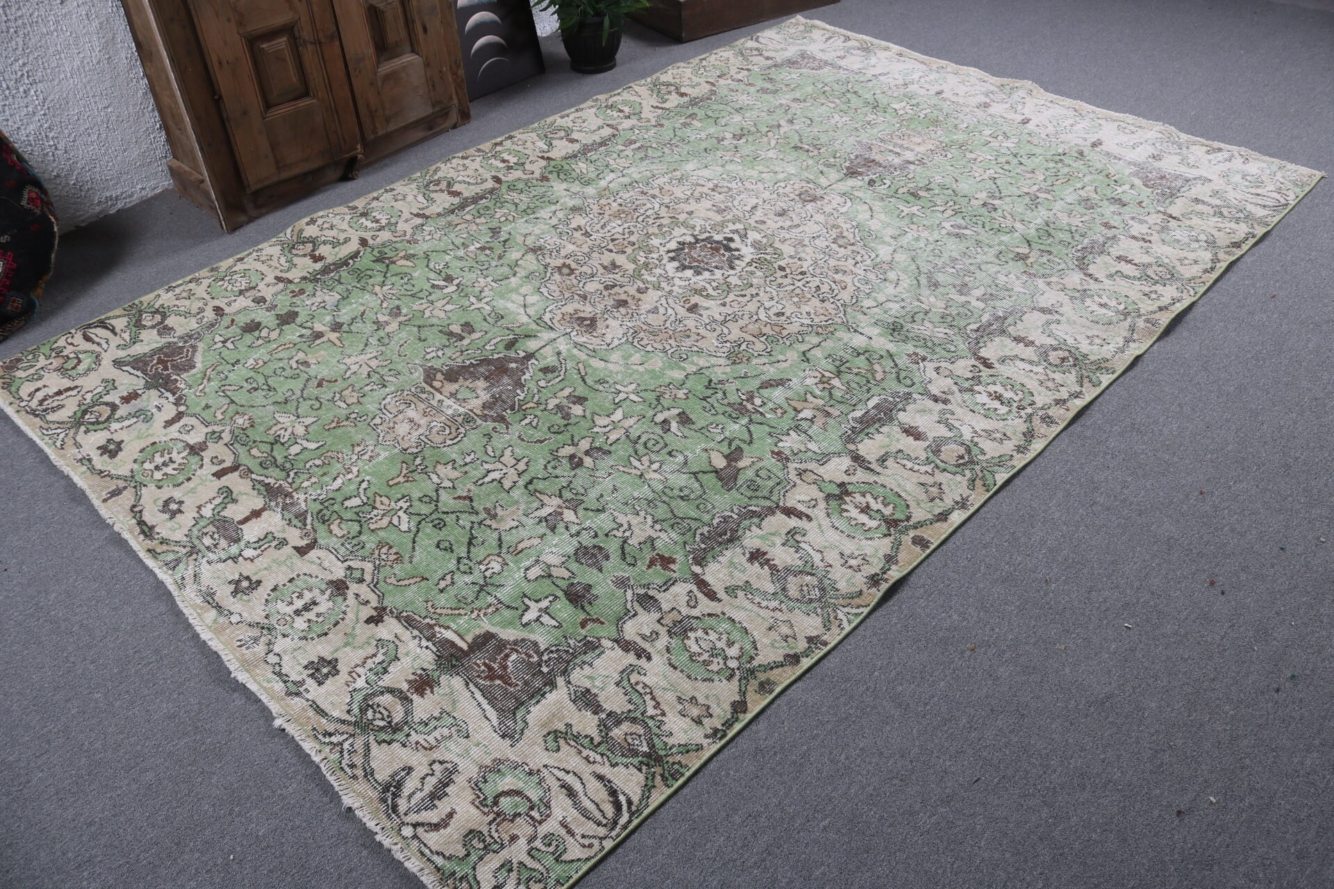 Büyük Vintage Halılar, Türk Halısı, Antika Halılar, 6.3x9.4 ft Büyük Halı, Yatak Odası Halısı, Vintage Halı, Ev Dekor Halısı, Bej Oryantal Halı