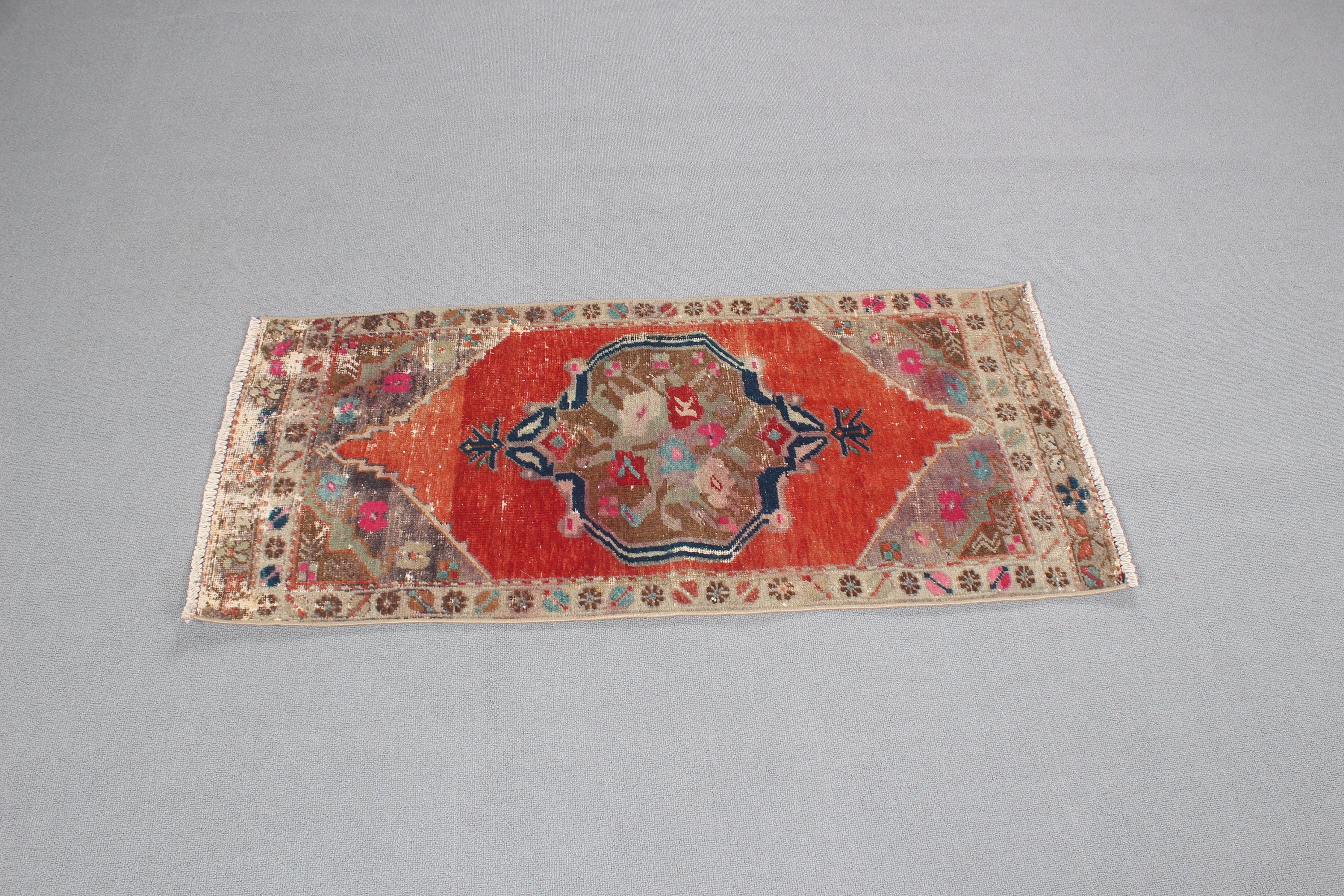 Kırmızı Fas Halısı, 1.7x3.8 ft Küçük Halılar, Banyo Halıları, Vintage Halı, Türk Halısı, El Dokuma Halı, Yatak Odası Halıları, Havalı Halılar, Mutfak Halıları