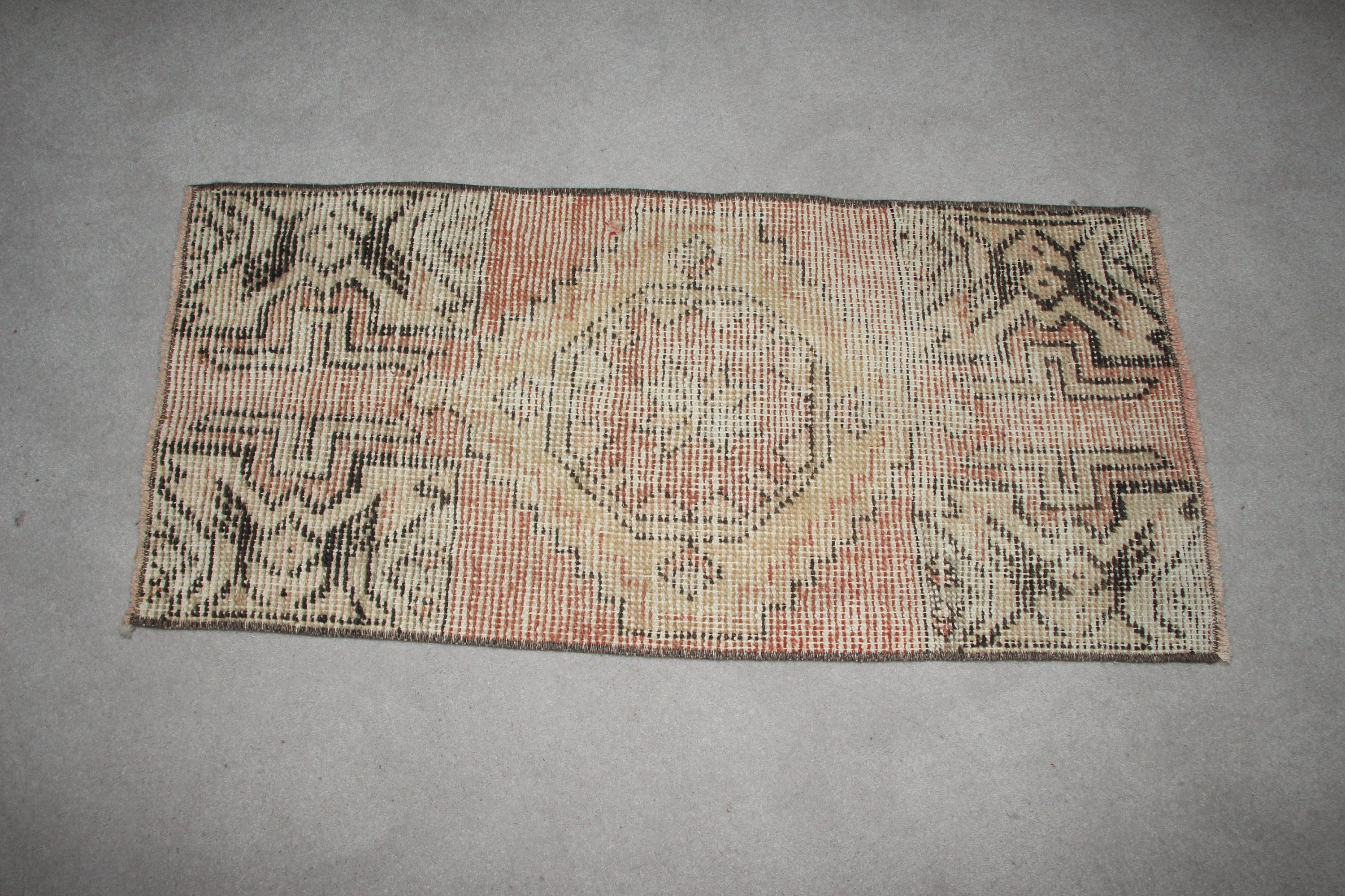 Vintage Rug, Tribal Rug, Bathroom Rugs, Kitchen Rug, Turkish Rug, Beige  1.3x2.9 ft Small Rugs, Wall Hanging Rugs, Bedroom Rug