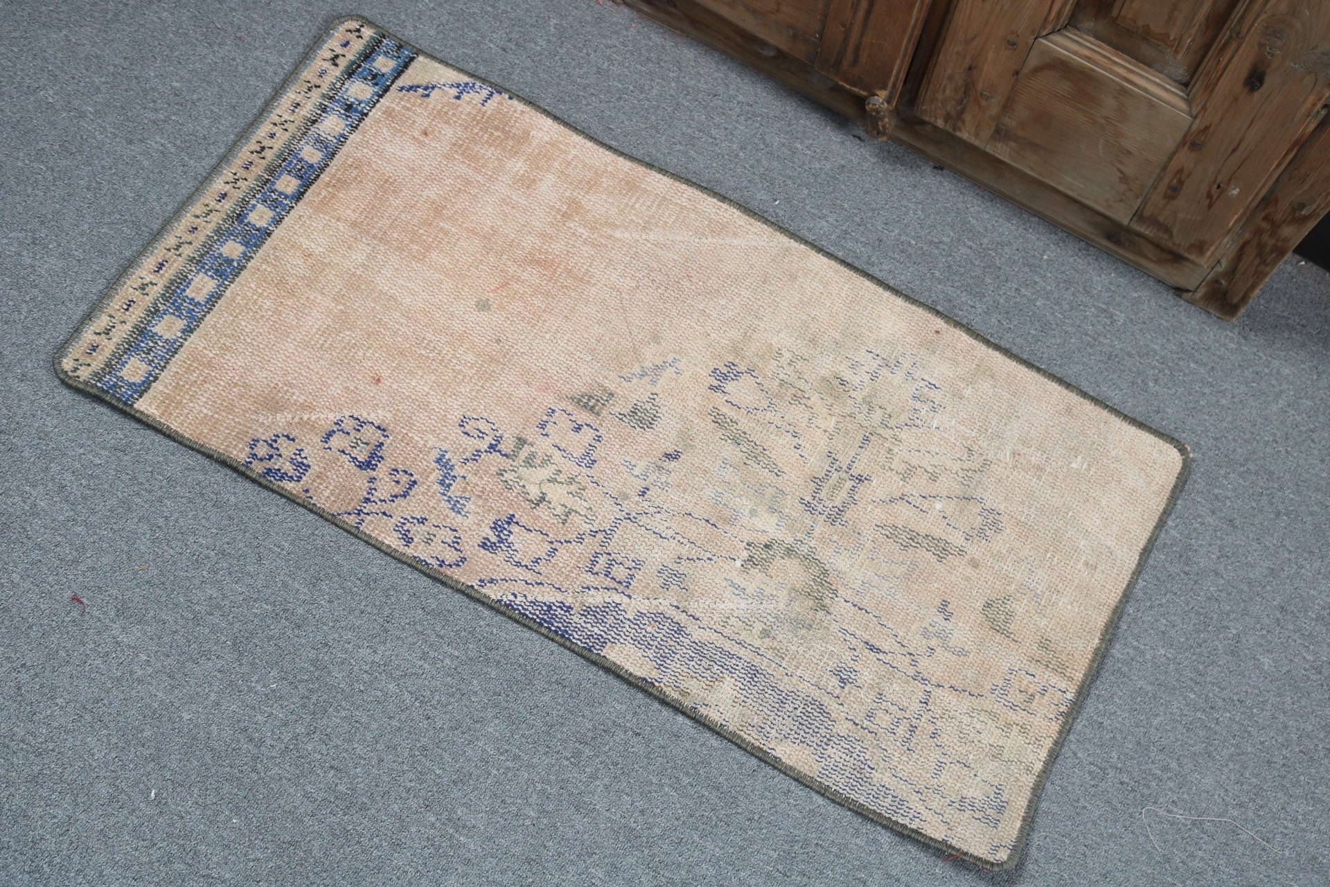 Banyo Halısı, Türk Halıları, Banyo Halıları, Vintage Halılar, Küçük Boho Halısı, Oushak Halıları, Bej 1.7x3.3 ft Küçük Halı