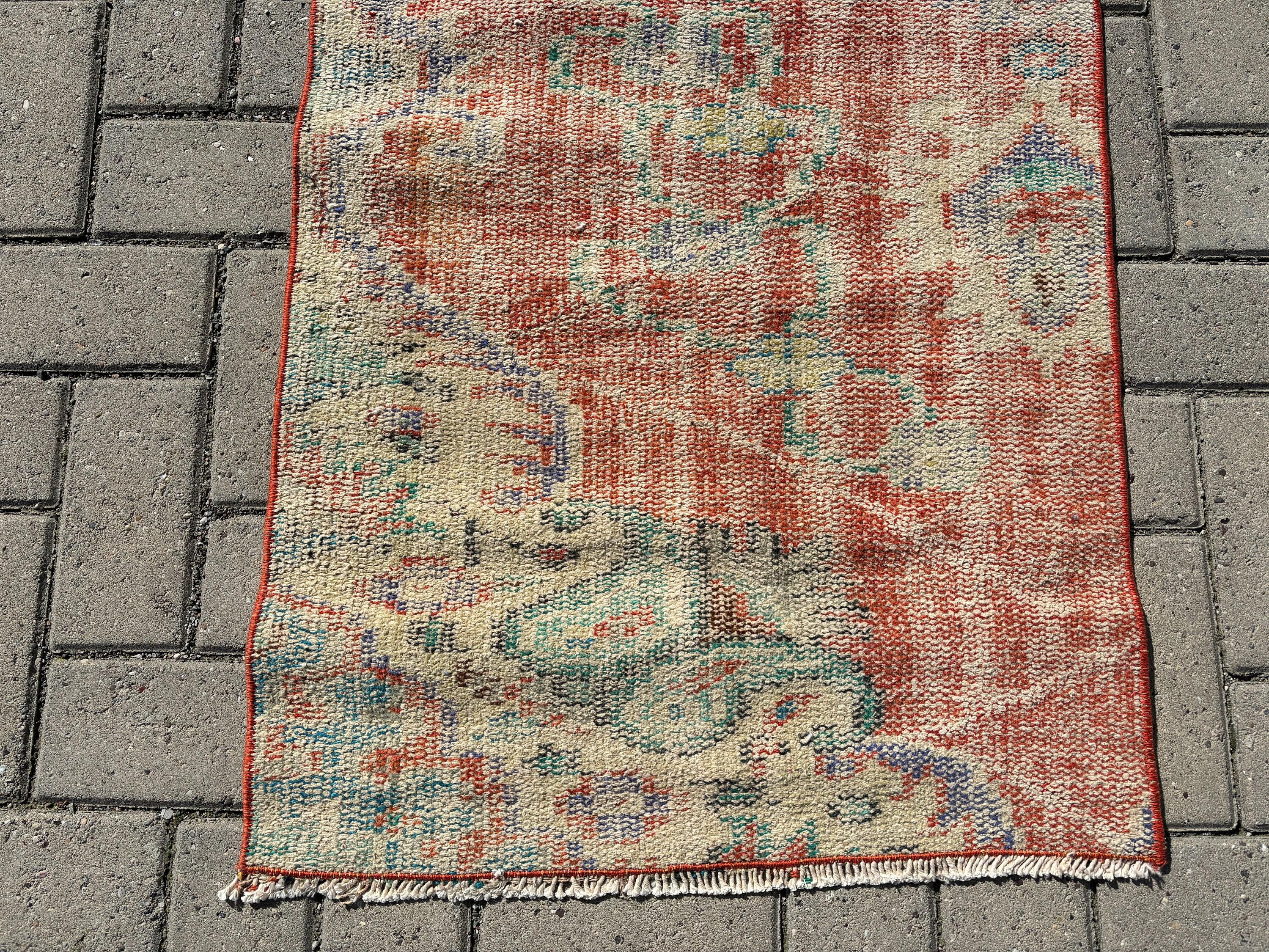 Handwoven Rug, Orange Oriental Rug, Rugs for Bath, Neutral Rug, Bathroom Rug, Turkish Rug, 2x5 ft Small Rugs, Vintage Rugs, Nursery Rugs