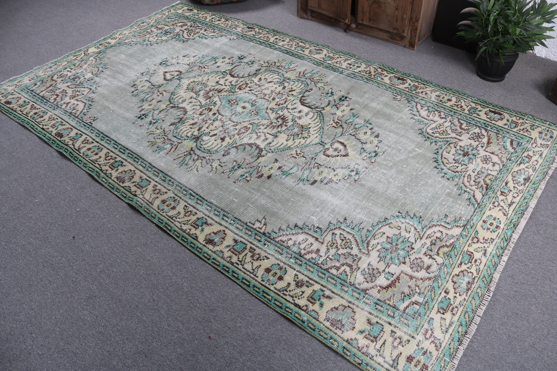 Yeşil Antika Halılar, Modern Halılar, Yatak Odası Halıları, Büyük Boho Halıları, 5.1x8.9 ft Büyük Halılar, Türk Halısı, Vintage Halı, Salon Halısı, Türkiye Halıları