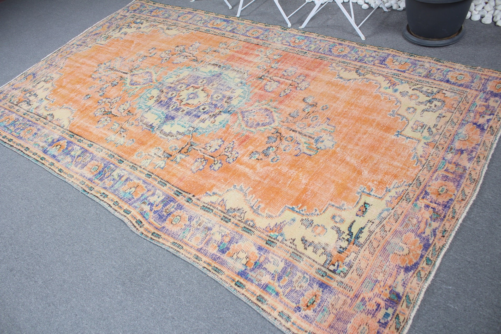 Home Decor Rugs, Boho Rug, Vintage Rug, Orange Kitchen Rug, Living Room Rugs, Bedroom Rug, Turkish Rug, 5.4x9.5 ft Large Rug, Kitchen Rugs