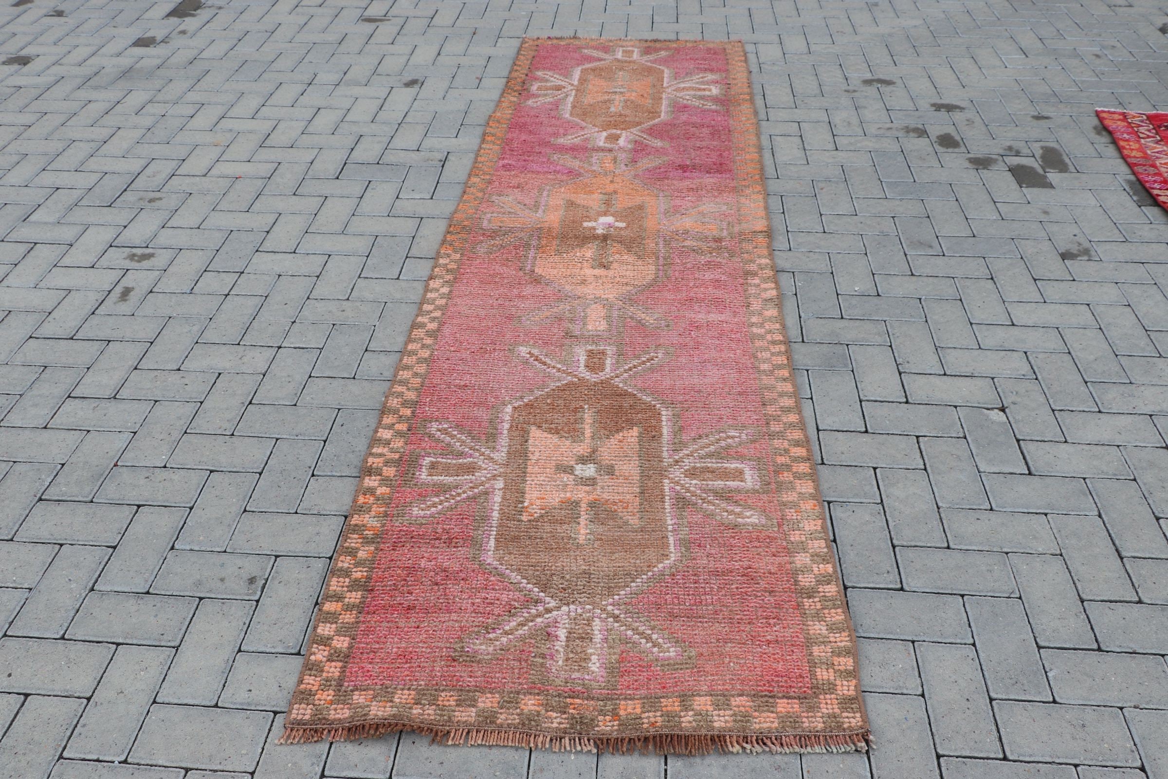 Pink  3x9.5 ft Runner Rug, Rugs for Hallway, Kitchen Rug, Cool Rug, Stair Rug, Vintage Rug, Turkish Rugs, Moroccan Rugs