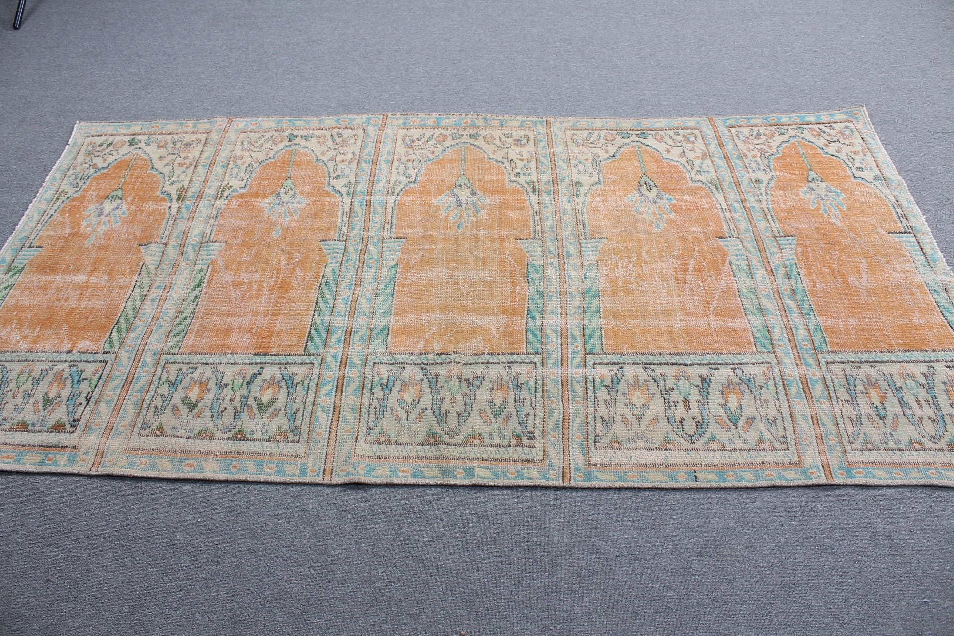 Türk Halısı, Oturma Odası Halısı, Alan Kilimleri, Ev Dekorasyonu Halısı, 3.8x7.7 ft Alan Kilimi, Sevimli Halı, Vintage Halı, Turuncu Ev Dekor Halısı, Antika Halı