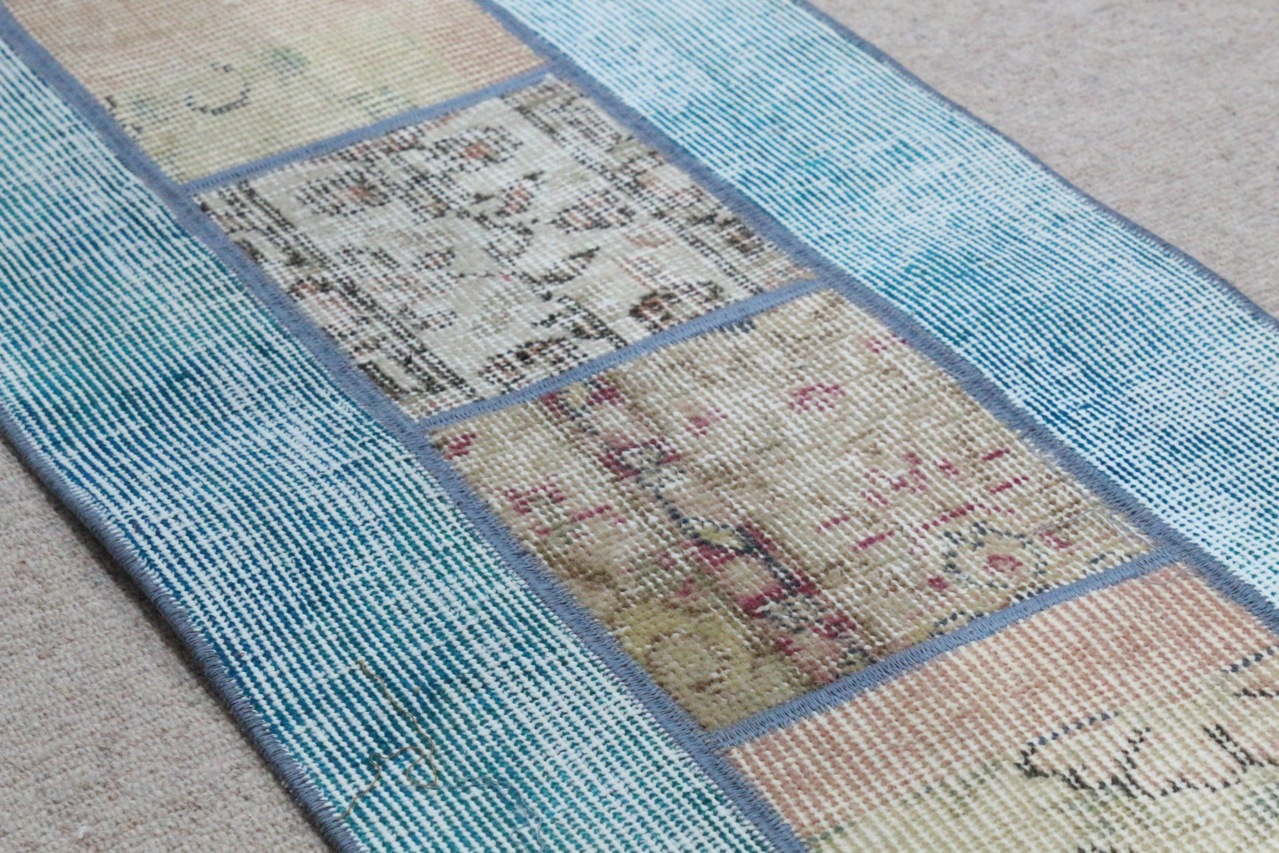 Oushak Rugs, Nursery Rugs, Vintage Rug, Bathroom Rugs, Turkish Rugs, Blue Oriental Rugs, 1.5x2.6 ft Small Rug, Aesthetic Rug