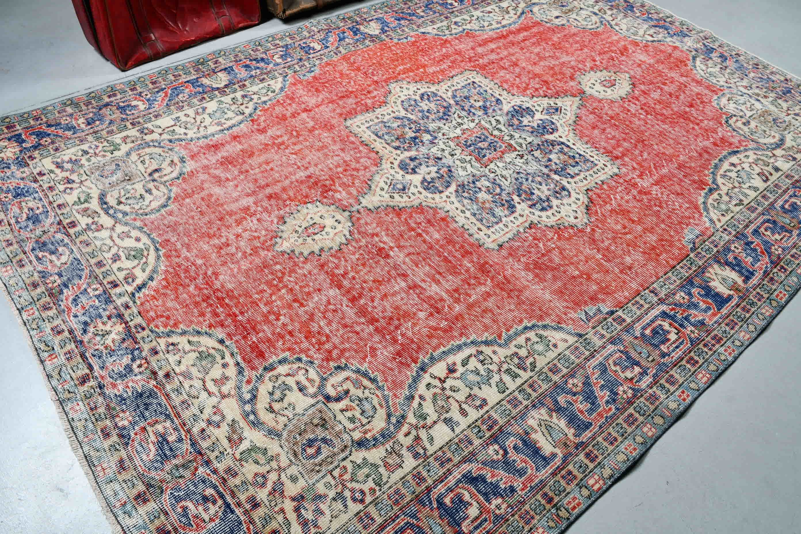 Oturma Odası Halıları, Boho Halısı, Yatak Odası Halısı, 6.6x9.8 ft Büyük Halı, Oryantal Halı, Anadolu Halısı, Vintage Halı, Türk Halısı, Kırmızı Ev Dekor Halıları