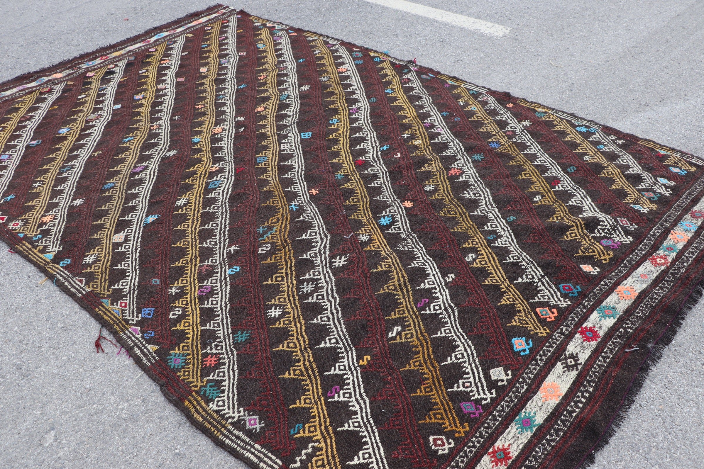 Kahverengi Yatak Odası Halıları, Vintage Halı, Yer Halısı, 6.8x11 ft Büyük Boy Halı, Kilim, Oturma Odası Halısı, Oryantal Halı, Salon Halısı, Yün Halısı, Türk Halısı