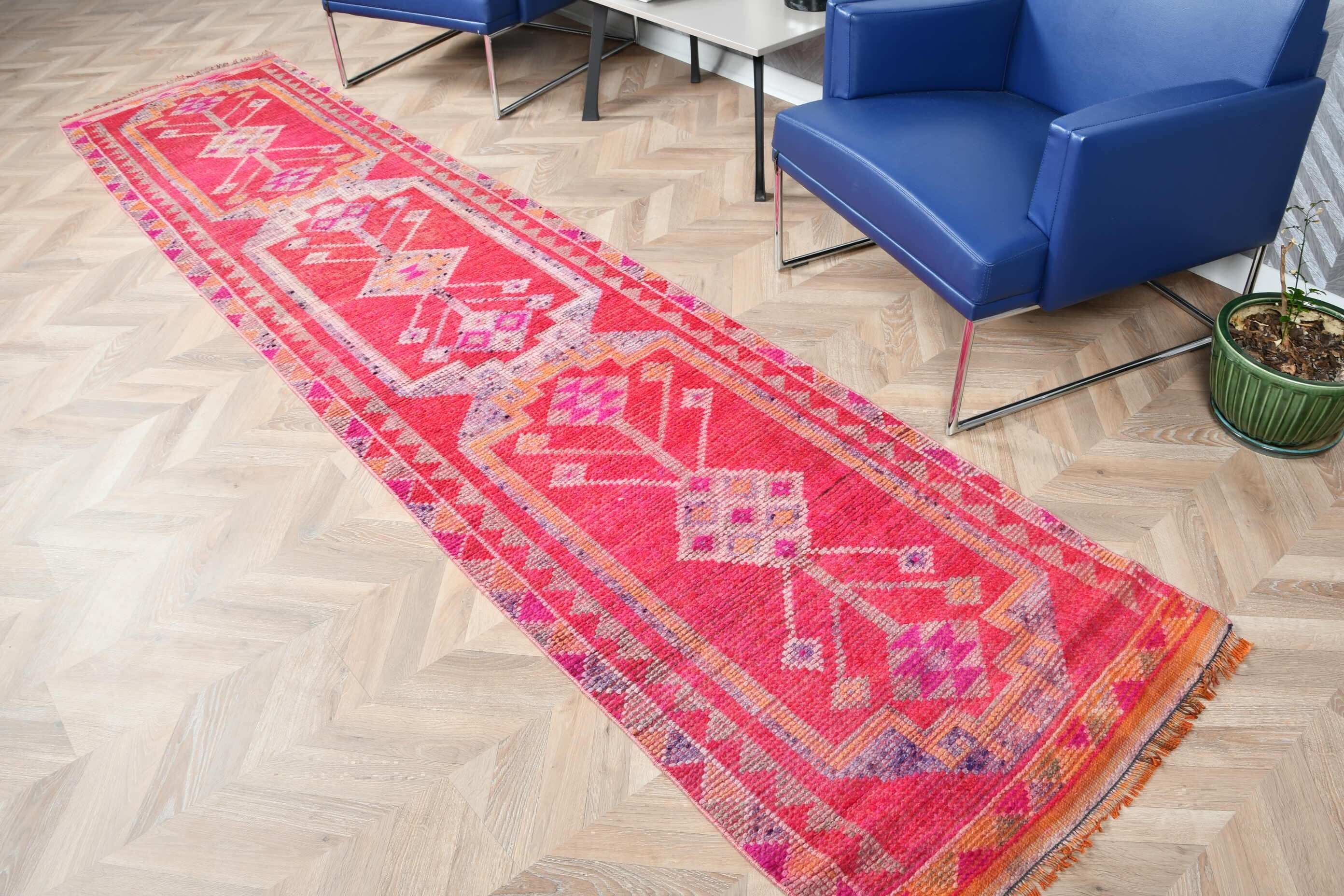 Koridor Halısı, Koridor Halıları, Türk Halıları, Vintage Halı, Pastel Halı, Ev Dekorasyonu Halıları, 2.7x12.2 ft Runner Halısı, Pembe Oryantal Halılar, Yatak Odası Halısı