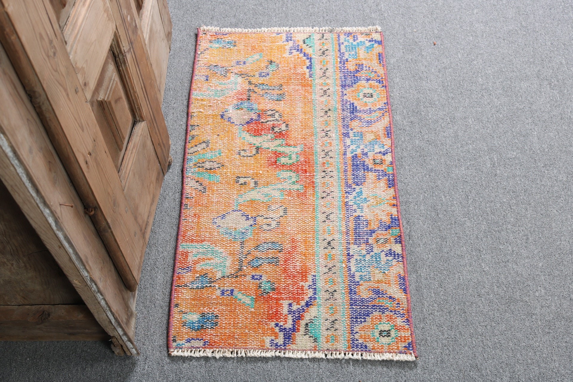 Boho Halılar, Vintage Halılar, Turuncu Havalı Halılar, Küçük Alan Halıları, 1,5x2,8 ft Küçük Halı, Oushak Halıları, Türk Halısı, Yatak Odası Halısı, El Yapımı Halı