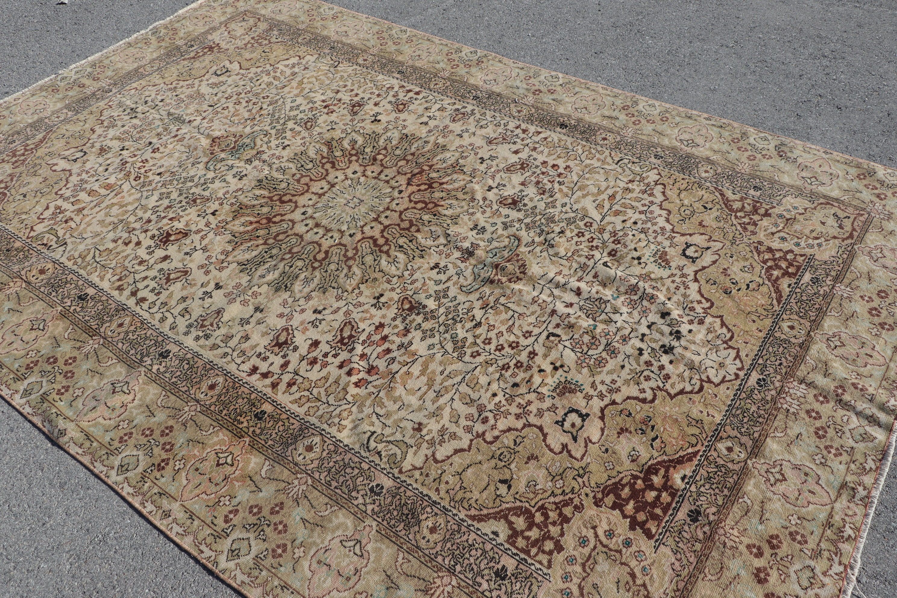 Yer Halısı, 6.3x9.5 ft Büyük Halı, Bej Anadolu Halısı, Vintage Halı, Türk Halıları, Yemek Odası Halısı, Salon Halıları, Salon Halıları