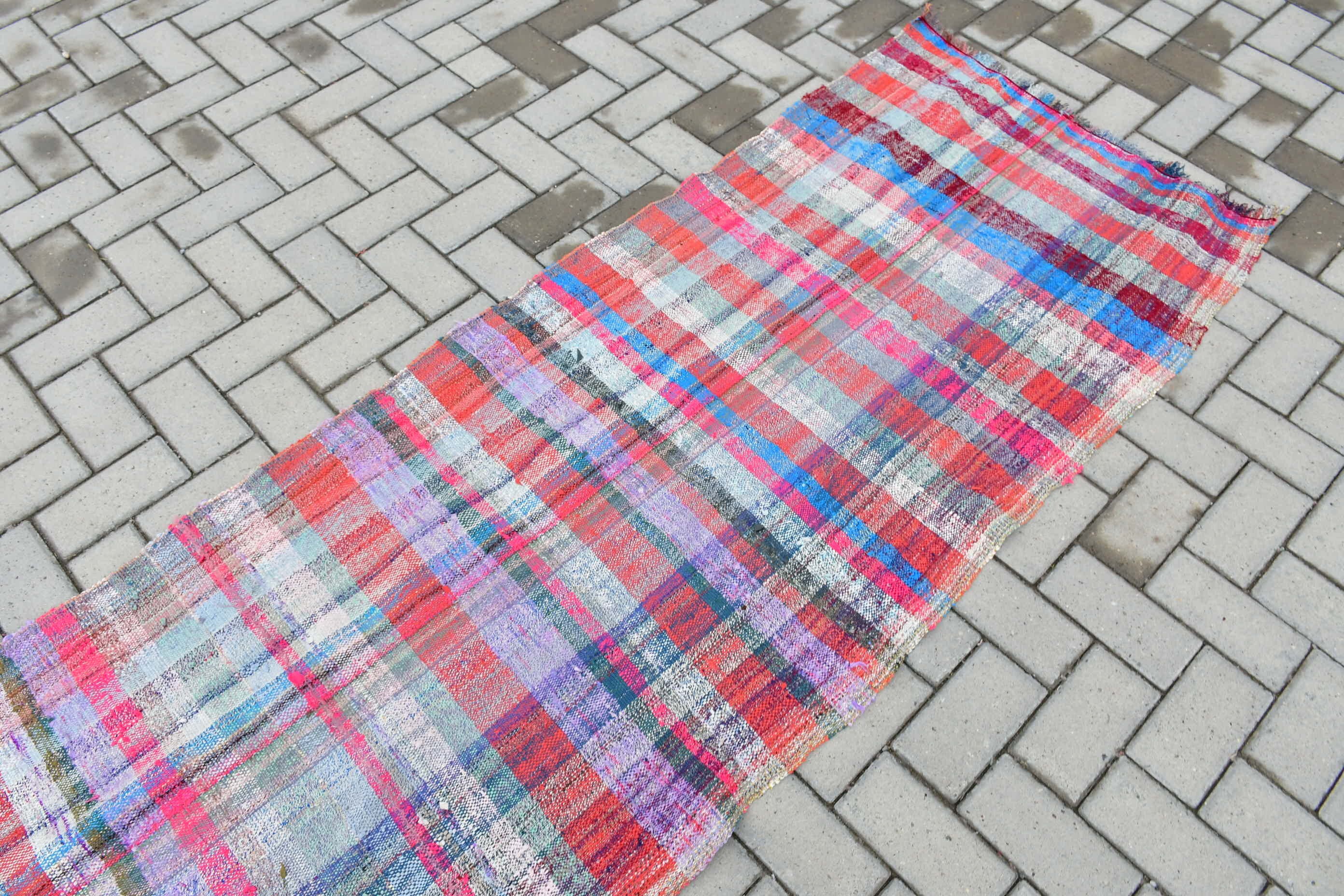 Floor Rugs, Stair Rug, Vintage Rug, Turkish Rug, 2.6x11.5 ft Runner Rugs, Kilim, Wool Rug, Hand Woven Rug, Blue Wool Rugs, Rugs for Runner