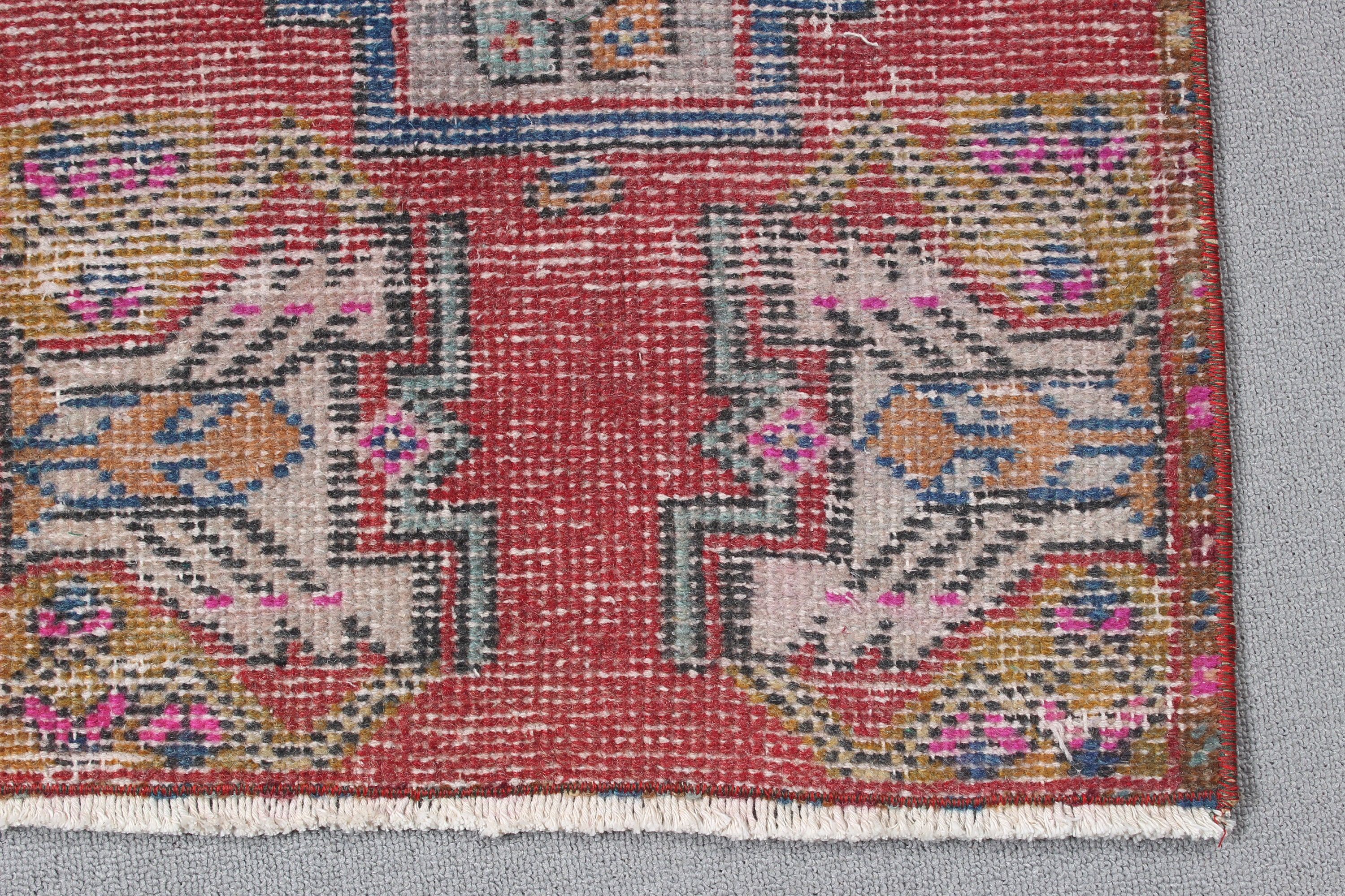 Kırmızı Nötr Halılar, 1.5x2.9 ft Küçük Halı, Mutfak Halıları, Giriş Halıları, Banyo Halısı, Vintage Halılar, Yün Halılar, Türk Halısı, Yatak Odası Halısı