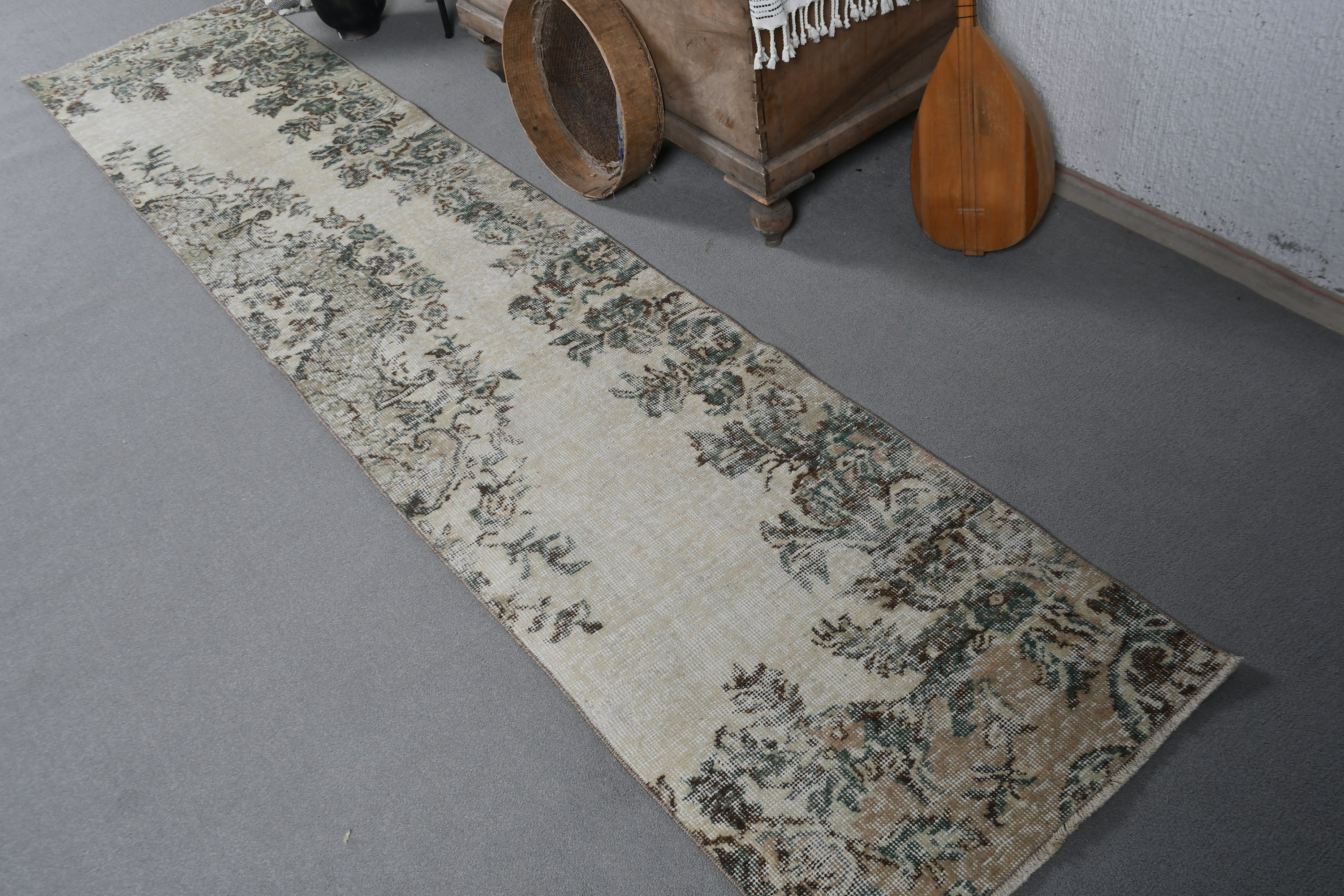 Mutfak Halısı, Anadolu Halısı, Vintage Halı, Yatak Odası Halısı, 2x9.6 ft Yolluk Halısı, Mutfak Halıları, Türk Halıları, Bej Oushak Halısı, Soyut Halı