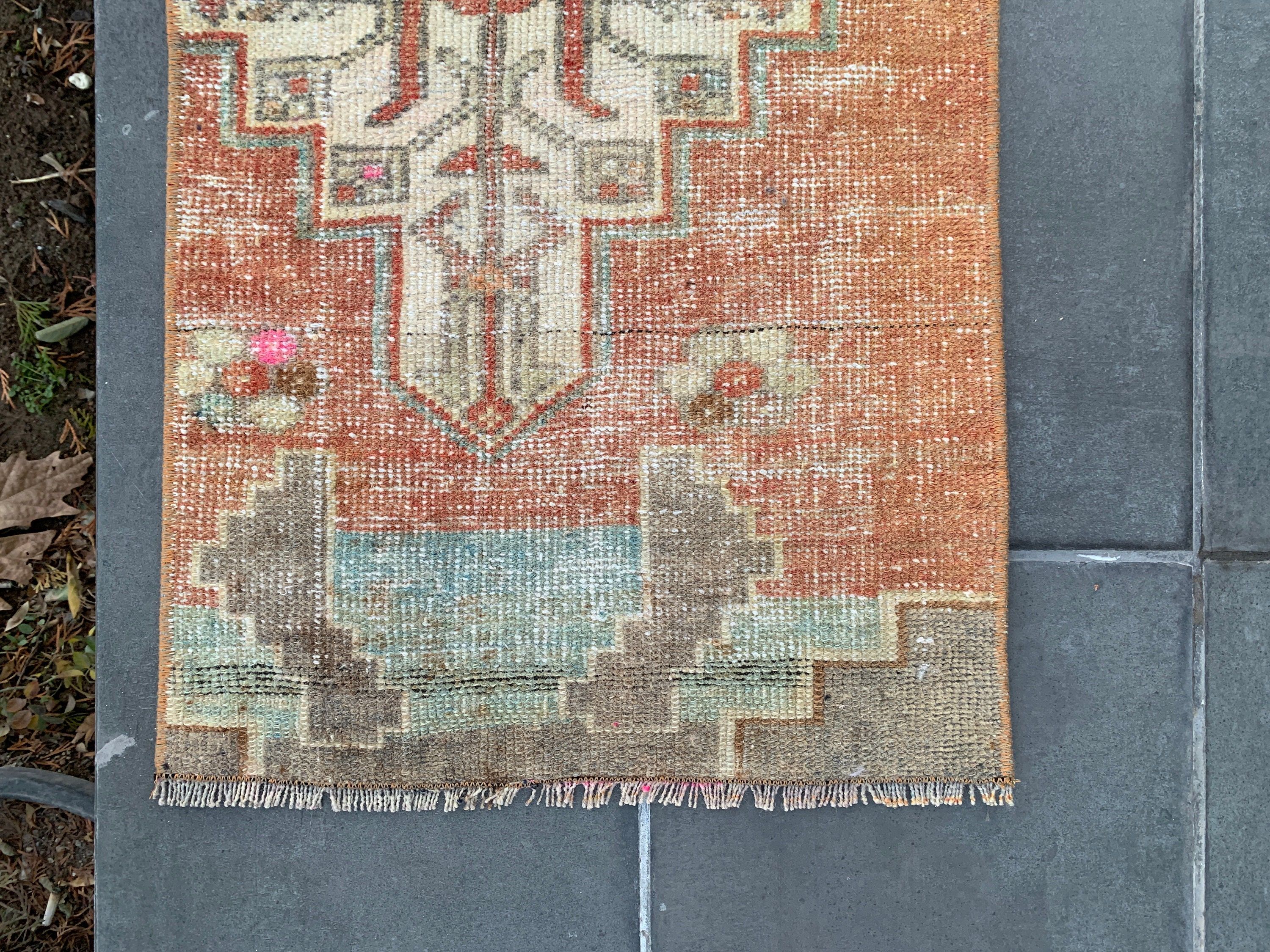 Orange Moroccan Rug, Nomadic Rug, Door Mat Rug, Entry Rug, Home Decor Rugs, Turkish Rugs, 1.5x3.1 ft Small Rug, Vintage Rug, Oushak Rugs