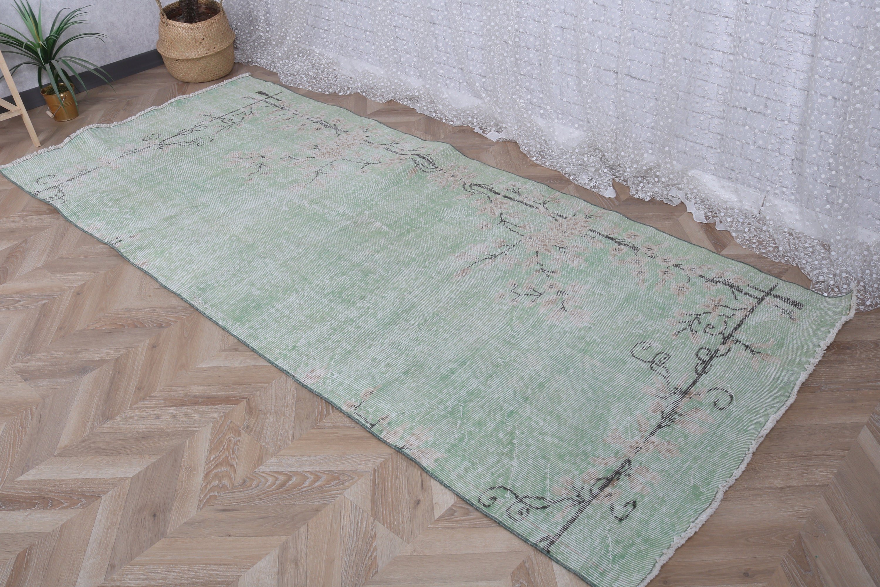 Green Luxury Rugs, Kitchen Rug, Turkish Rug, Nursery Rug, Handwoven Rug, Vintage Decor Rugs, Floor Rugs, Vintage Rugs, 3.8x8.9 ft Area Rug