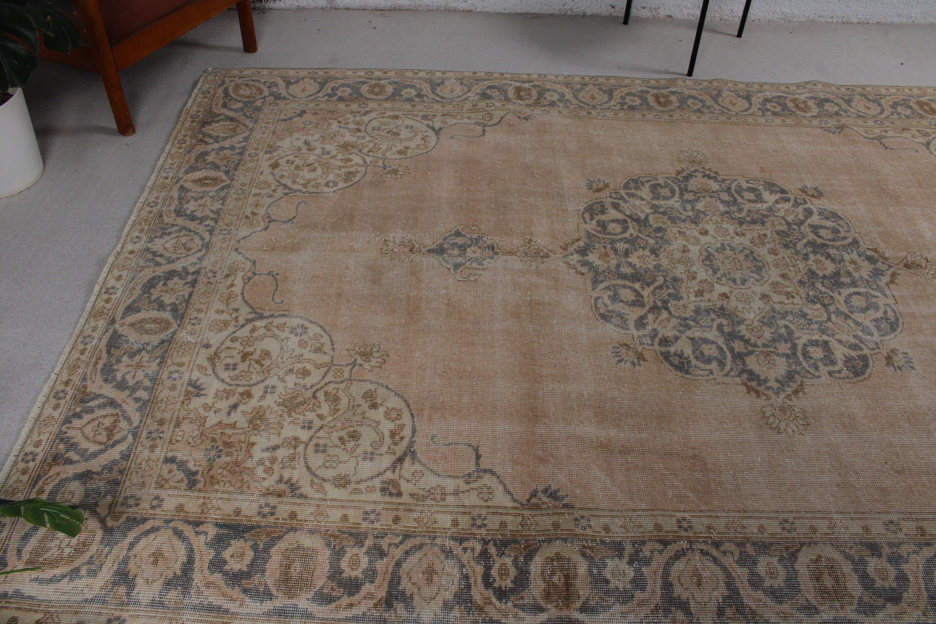 Vintage Dekor Halı, Bej Boho Halı, Büyük Vintage Halı, Vintage Halı, Havalı Halı, Türk Halıları, 6.7x10.2 ft Büyük Halı, Salon Halısı, Antika Halılar