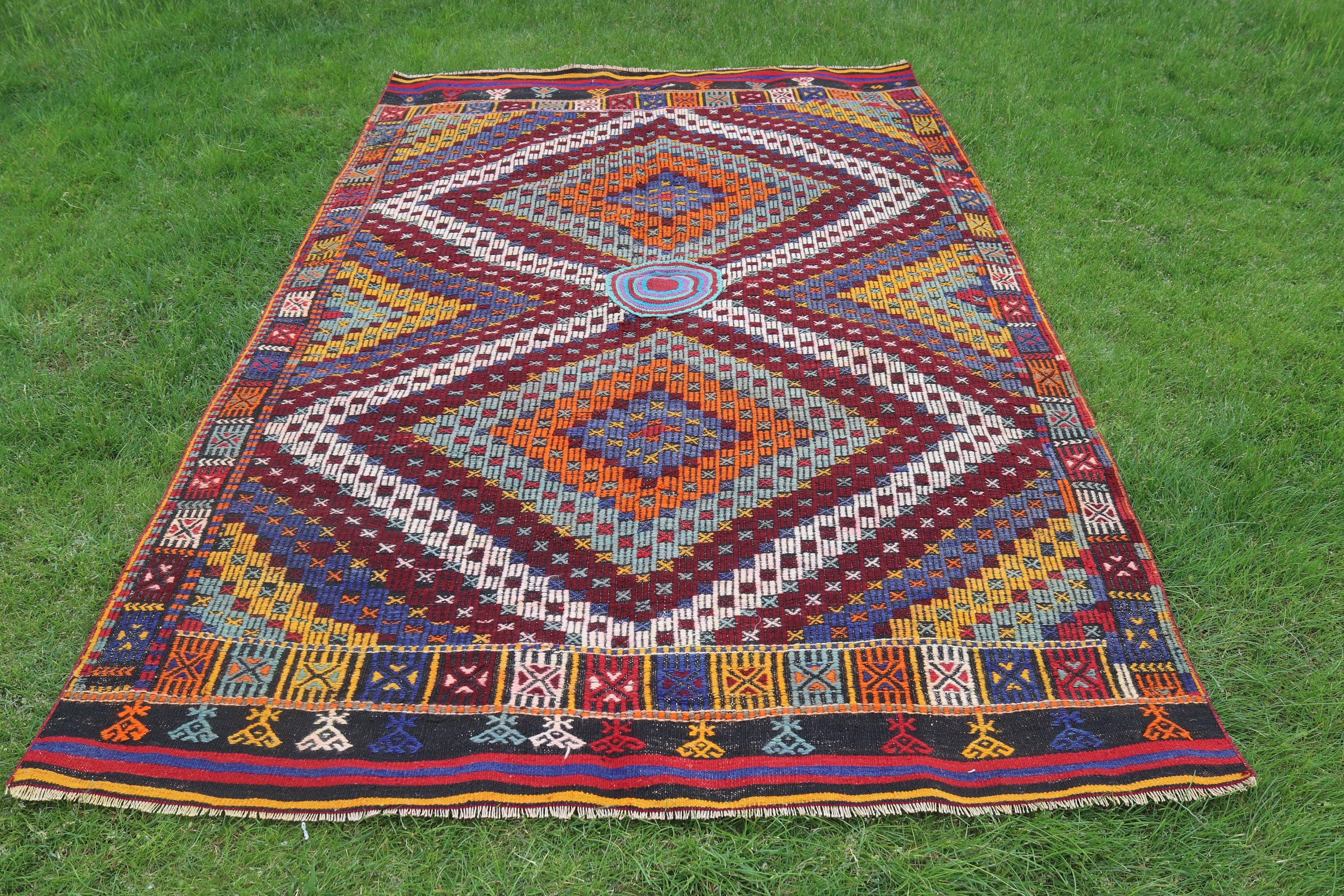 Gökkuşağı Geometrik Halılar, Ev Dekor Halısı, Egzotik Halı, 5.6x9.1 ft Büyük Halı, Vintage Halı, Lüks Halı, Büyük Vintage Halı, Türk Halısı, Kilim