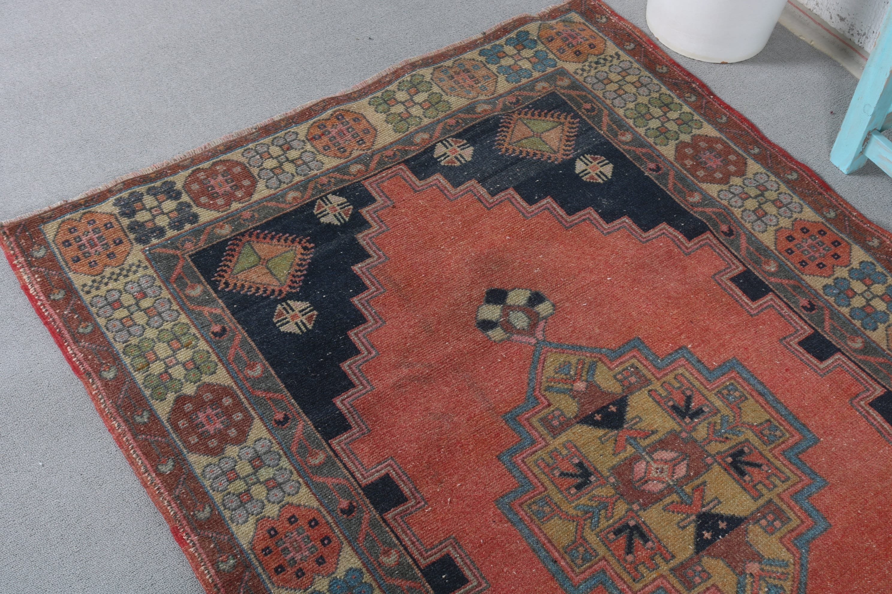 Vintage Rug, Floor Rug, Rugs for Living Room, Turkish Rug, 3.8x7.2 ft Area Rugs, Red Moroccan Rug, Turkey Rug, Antique Rugs, Bedroom Rug