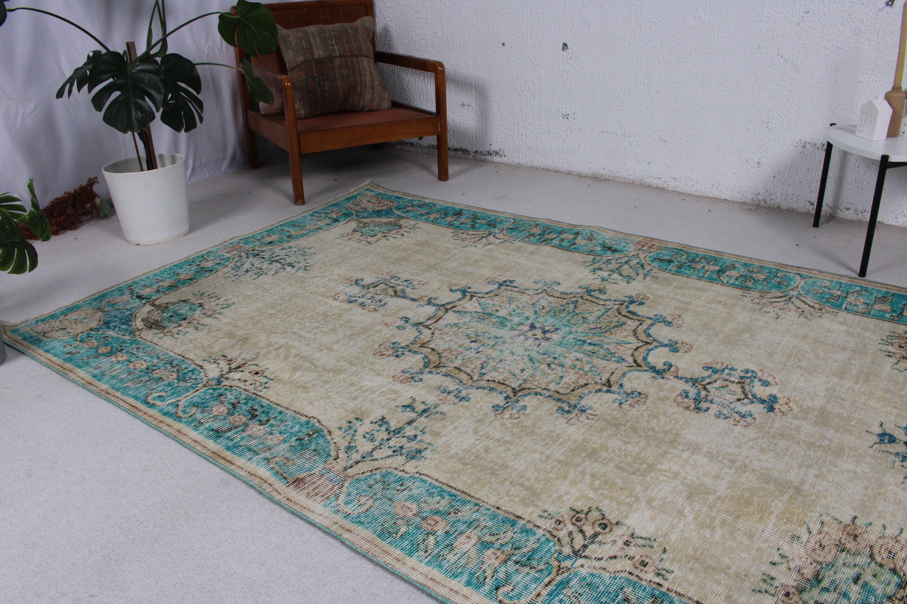 Yatak Odası Halıları, Büyük Oushak Halıları, 5.3x7.9 ft Büyük Halı, Yün Halıları, Türk Halısı, Vintage Halı, Bohem Halıları, Bej Yün Halısı, Salon Halısı