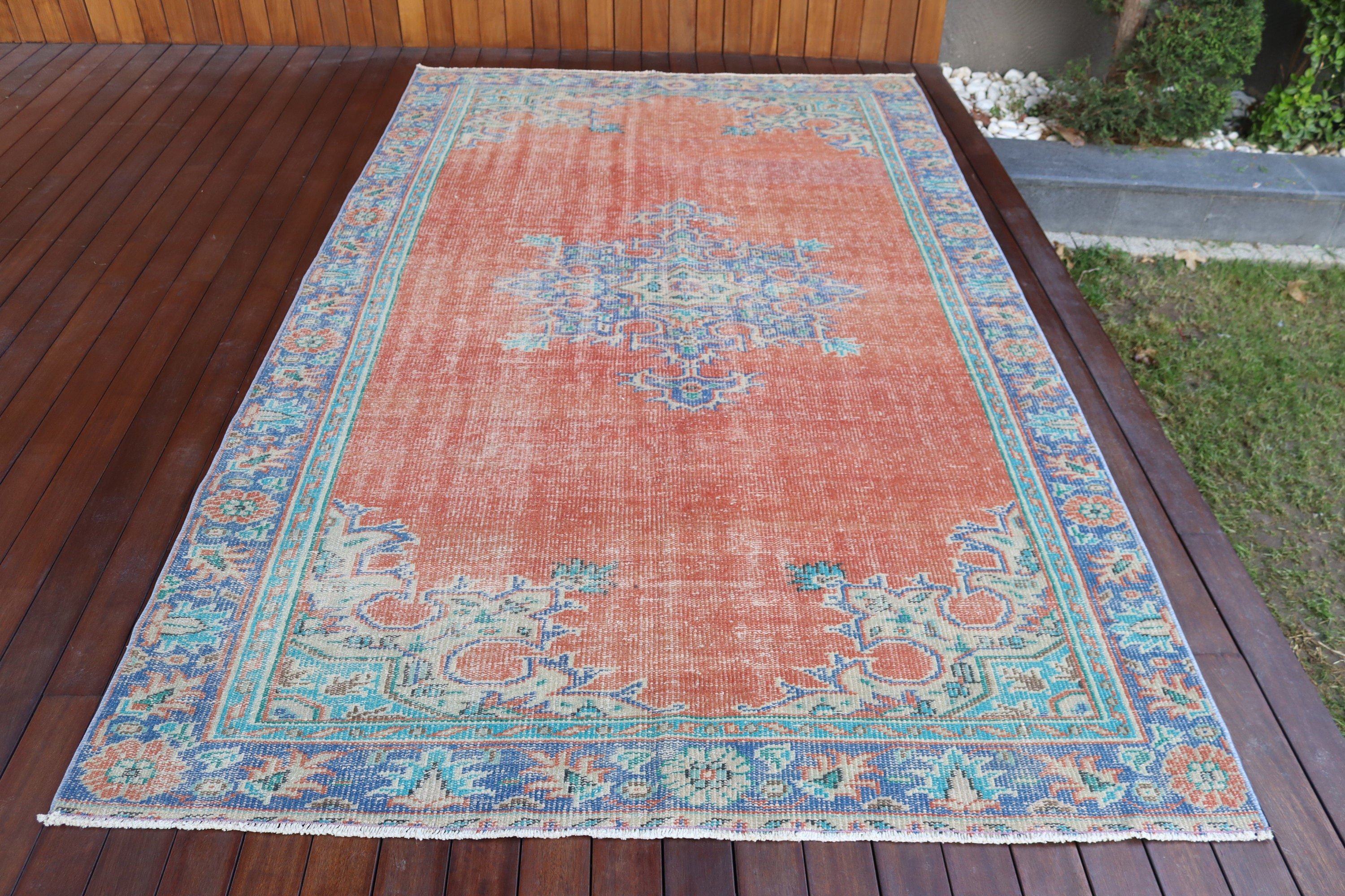 Türk Halıları, Salon Halıları, Vintage Halılar, Ev Dekorasyonu Halıları, Kırmızı Oryantal Halılar, 5.5x8.8 ft Büyük Halı, Büyük Oushak Halısı, El Dokuma Halılar