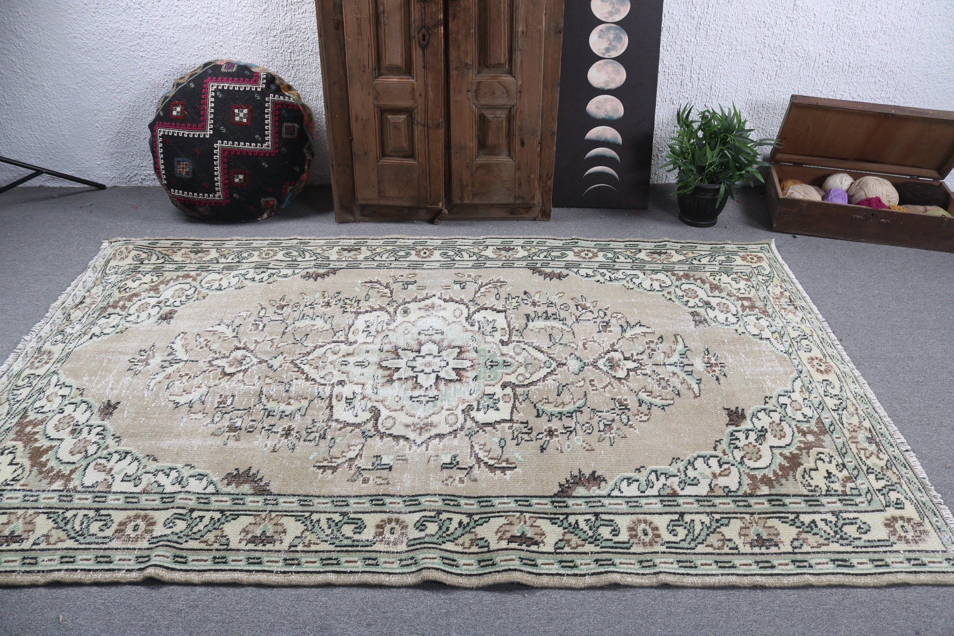 Türk Halısı, Kahverengi Lüks Halılar, Anadolu Halısı, 5,5x8,4 ft Büyük Halılar, Büyük Vintage Halı, Büyük Boho Halıları, Oryantal Halı, Vintage Halılar