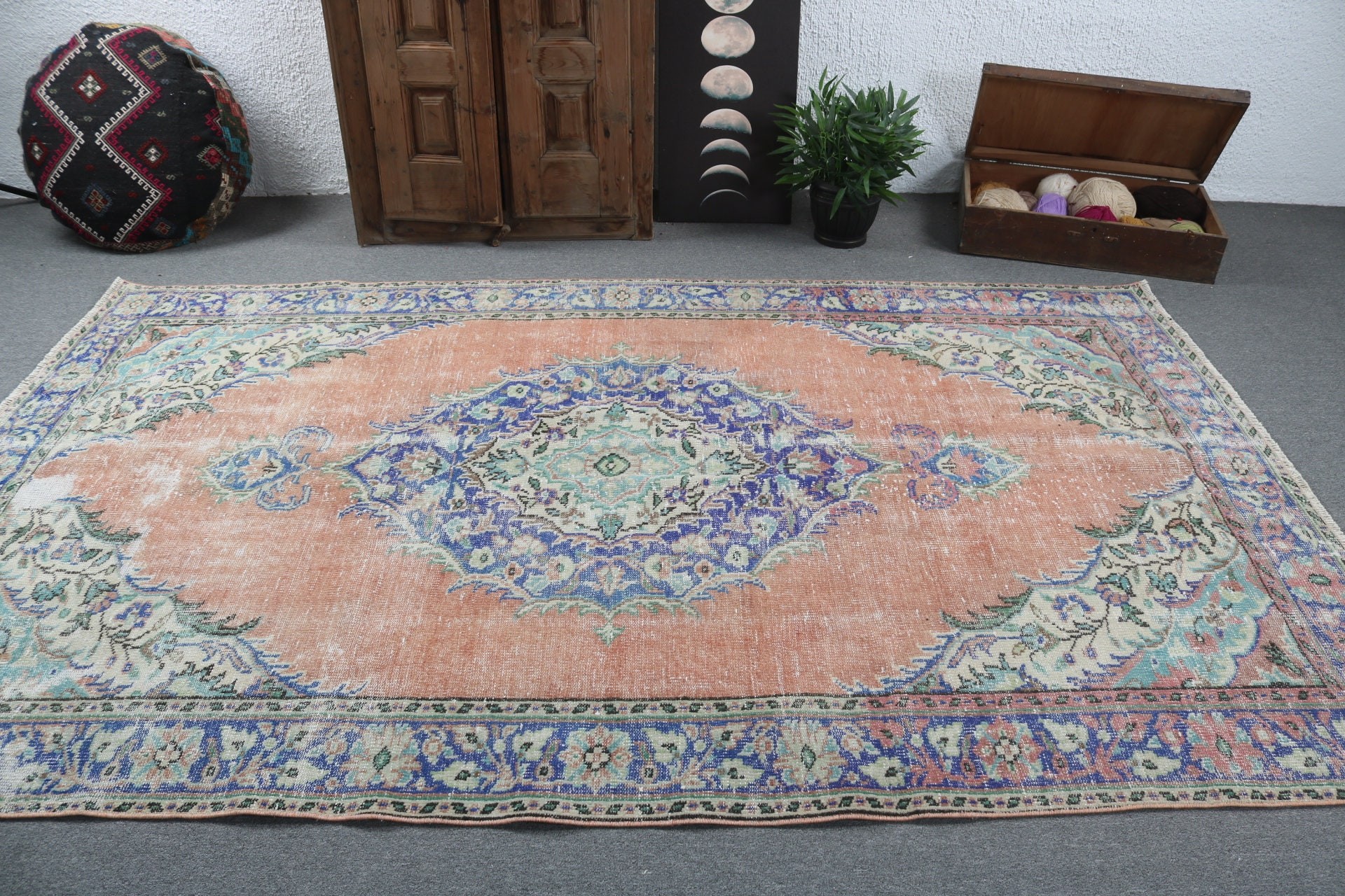 Vintage Halılar, 5.7x9.4 ft Büyük Halılar, Geometrik Halılar, Salon Halıları, Yatak Odası Halısı, Kırmızı Modern Halılar, Oturma Odası Halısı, Türk Halısı, El Yapımı Halı