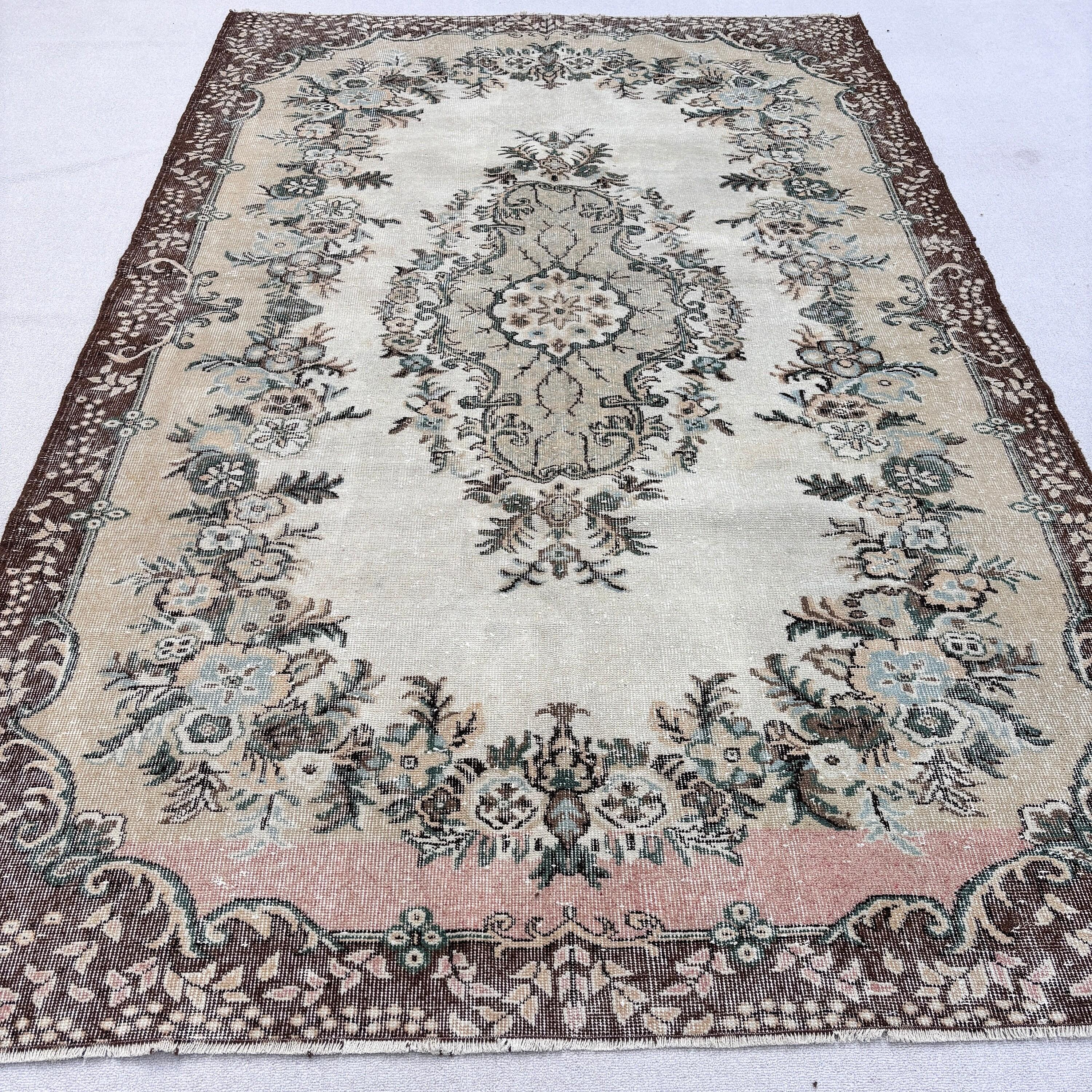 Yatak Odası Halısı, Kahverengi Yün Halılar, Vintage Halı, Türk Halıları, Büyük Vintage Halılar, Aztek Halısı, 6.2x9.7 ft Büyük Halılar, Yer Halıları, Oturma Odası Halıları