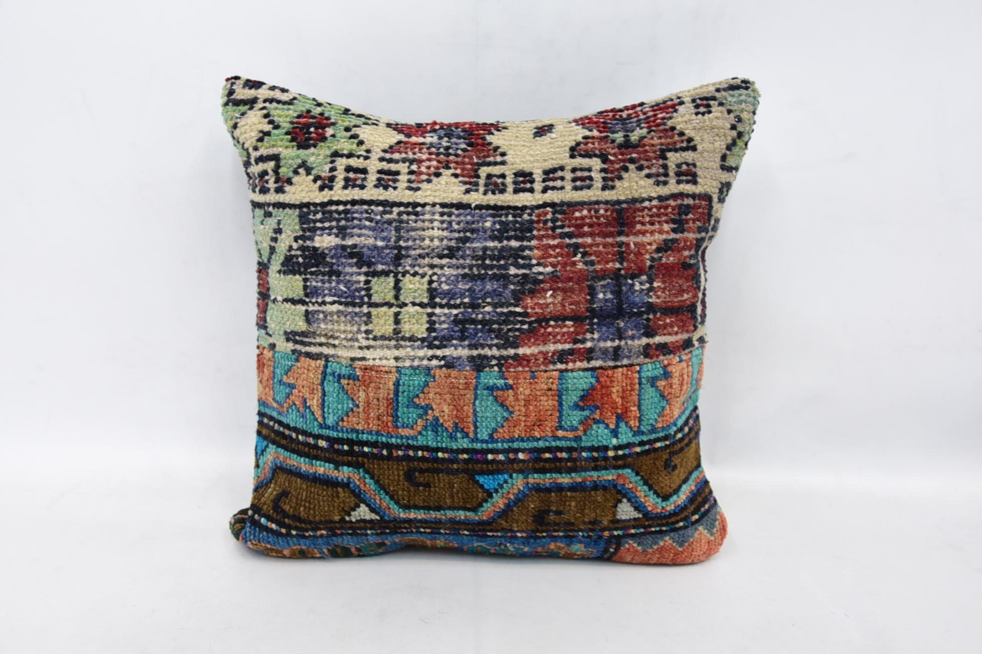 16"x16" Blue Pillow Case, Gift Pillow, Vintage Throw Cushion Case, Kilim Cushion Sham, Authentic Cushion Case, Throw Kilim Pillow